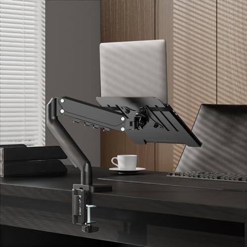 UPGRAVITY UPGRAVITY Laptop Mount, 2-in-1 Gas Spring Laptop Arm for 12\"-17\" Notebook/13-32 Computer Screen, Holds 3.3-17.6lbs, Full Motion Adjustable Laptop Desk Mount with Tray, Clamp-on and Grommet Base