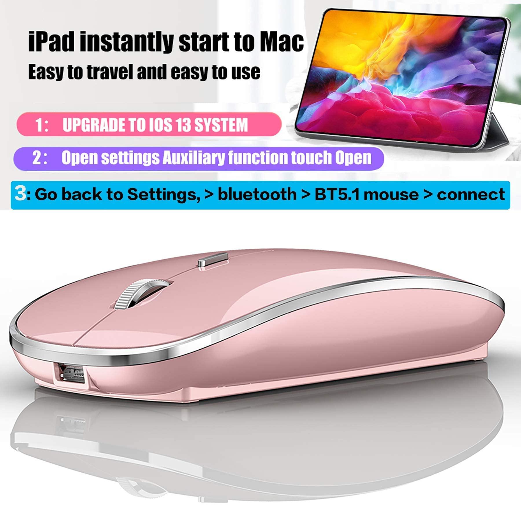 Harfoowo Wireless Bluetooth Mouse for iPad pro iPad Air Mac MacBook Pro MacBook Air Laptop iMac Chromebook Win8/10/11 HP DELL PC (Pink)