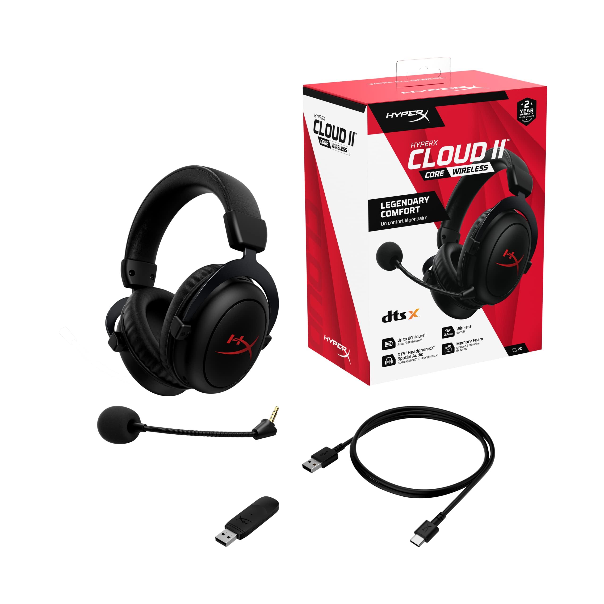 HyperX HyperX Cloud II Core Wireless - Gaming Headset for PC, DTS Headphone:X Spatial Audio, Memory Foam Ear Pads, Black