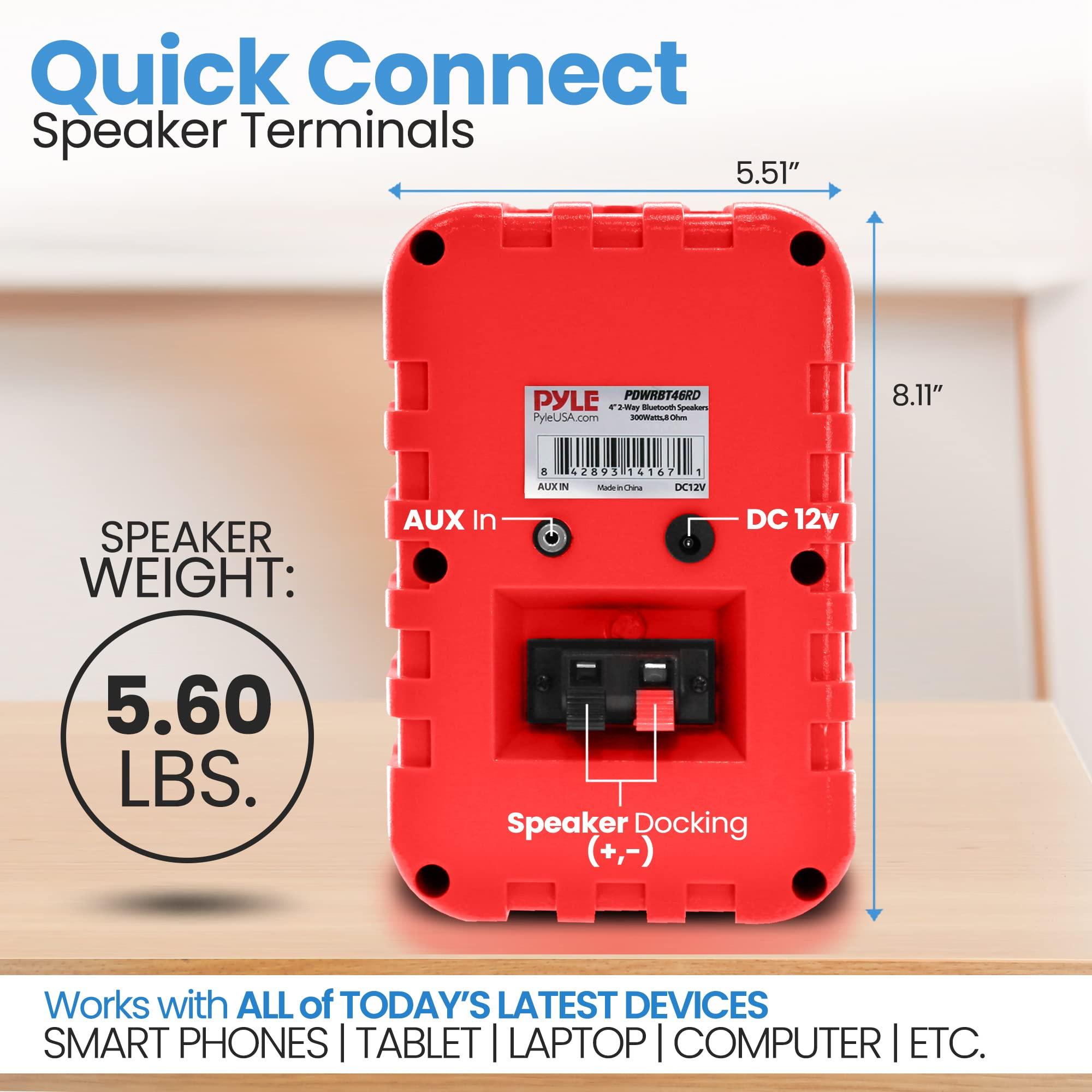 Pyle PyleUsa Bluetooth Indoor Outdoor Speakers Pair - 300 Watt Dual Waterproof 4 2-Way Full Range Speaker System w/ 1/2 High Compliance Polymer Tweeter Home,Boat, Marine,Deck, Patio,Poolside - PDWRBT46RD