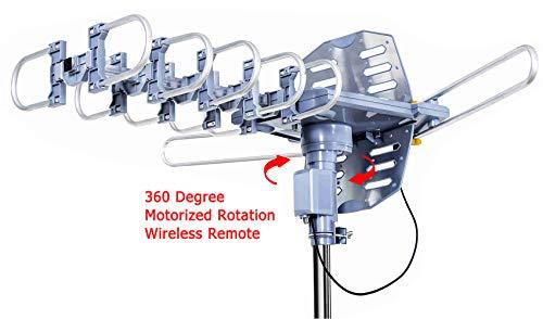 pingbingding PBD Outdoor Digital HD TV Antenna 150 Miles Motorized 360 Degree Rotation with Mounting Pole and 40FT RG6 Coax Cable - UHF/VHF / 1080P / 4K Snap-On Installation