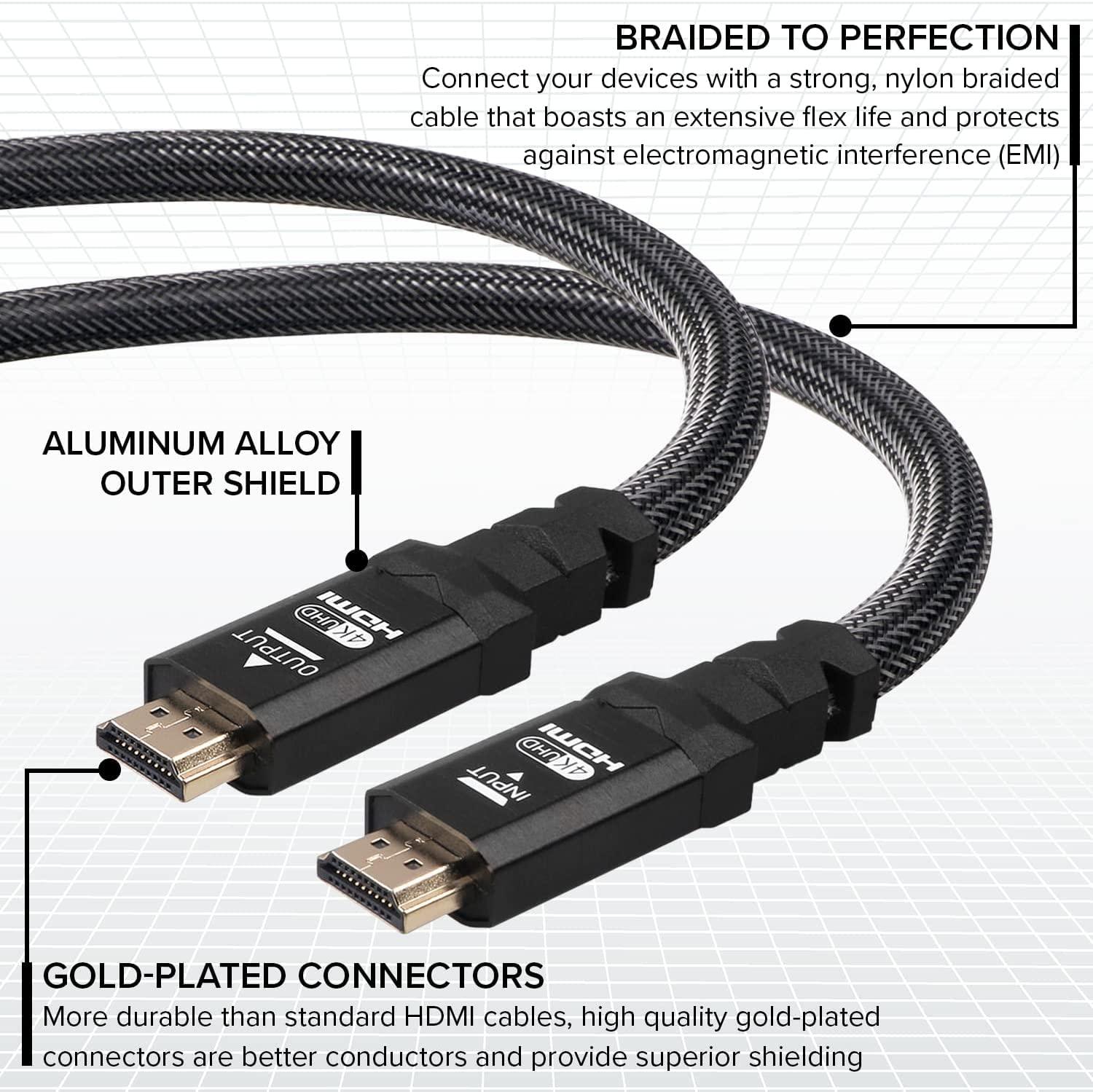Ritz Gear Ritz Gear 4K HDMI 2.0 Cable 1 ft. [3 Pack] 18 Gbps Ultra High Speed Braided Nylon Cord & Gold Connectors - 4K@60Hz/UHD/3D/2160p/1080p/ARC & Ethernet. Compatible with UHD TV/Monitor/PC/PS5/Xbox