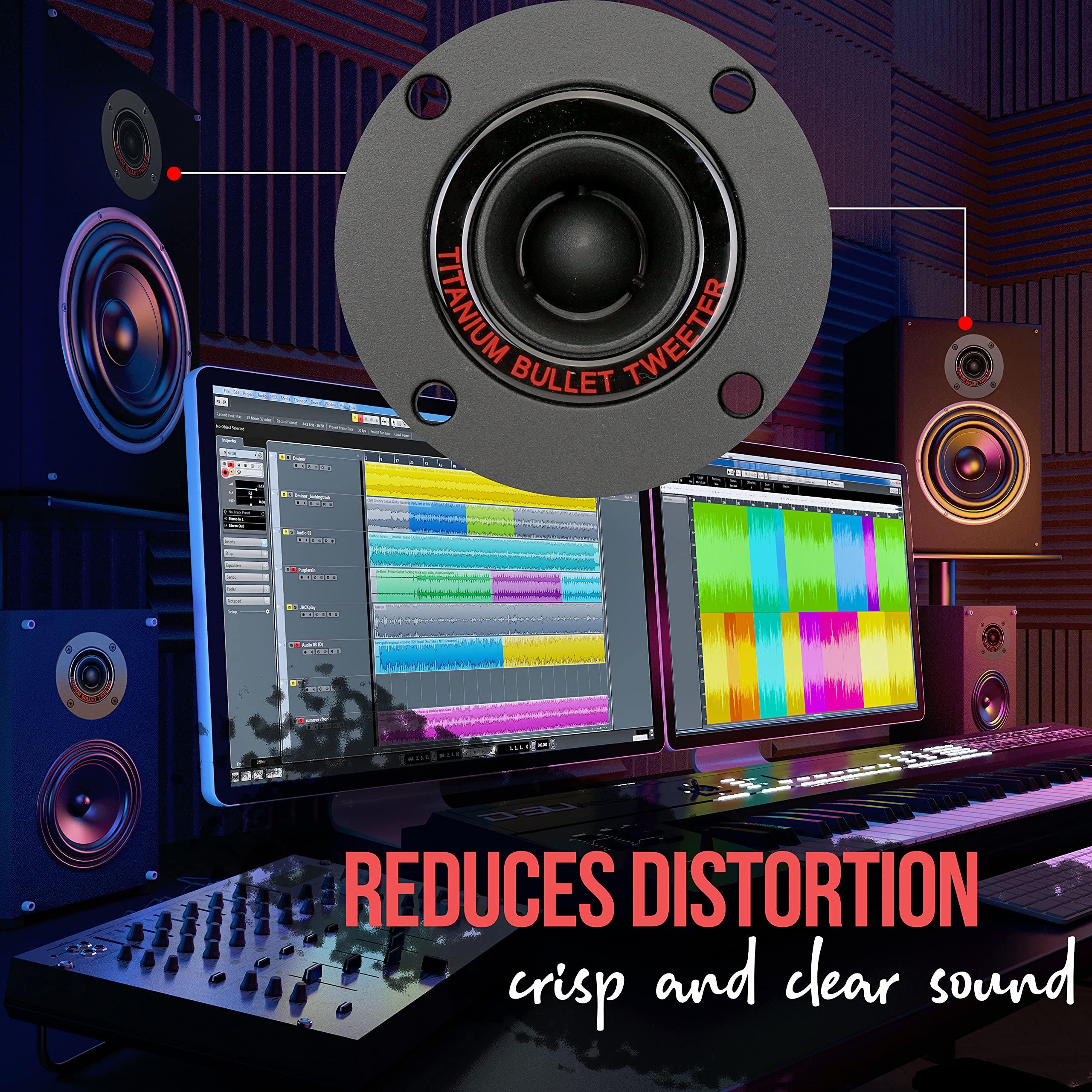 Pyramid Pyramid 1 Audio Car Tweeter Speaker - 3.25 Bullet Horn Aluminum Die-Cast Titanium Dome, 300 Watt Peak, 2k-25kHz Frequency Response, 4 to 8 Ohm, Heavy Duty 20 oz. Magnet Structure - 1 Pair TW18BK,BLACK/RED