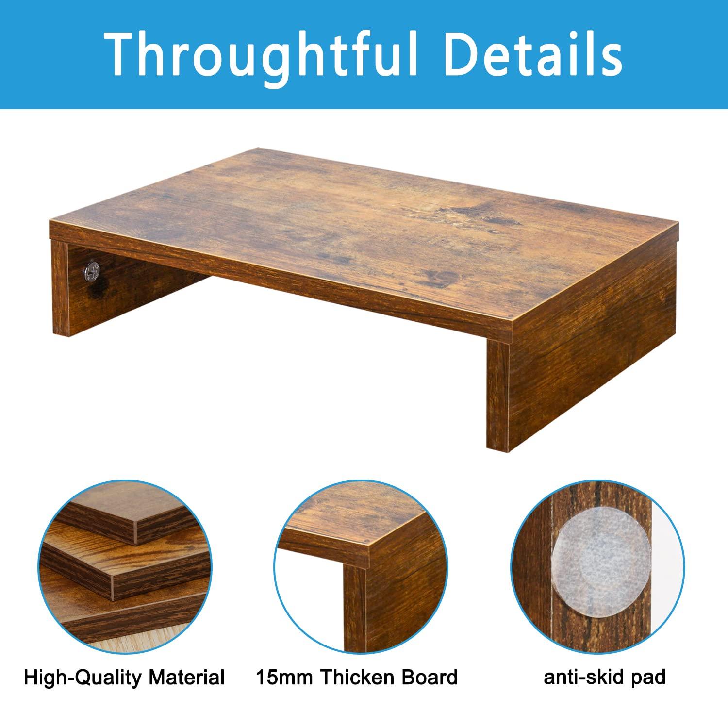 TEAMIX TEAMIX 14.2 inch Monitor Stand Riser, Rustic Brown Wood Monitor Riser with Storage for Desk Small Monitor Stand TV/Screen/PC/Laptop Riser Computer Stand Desktop Shelf (Brown-14.2 inch)
