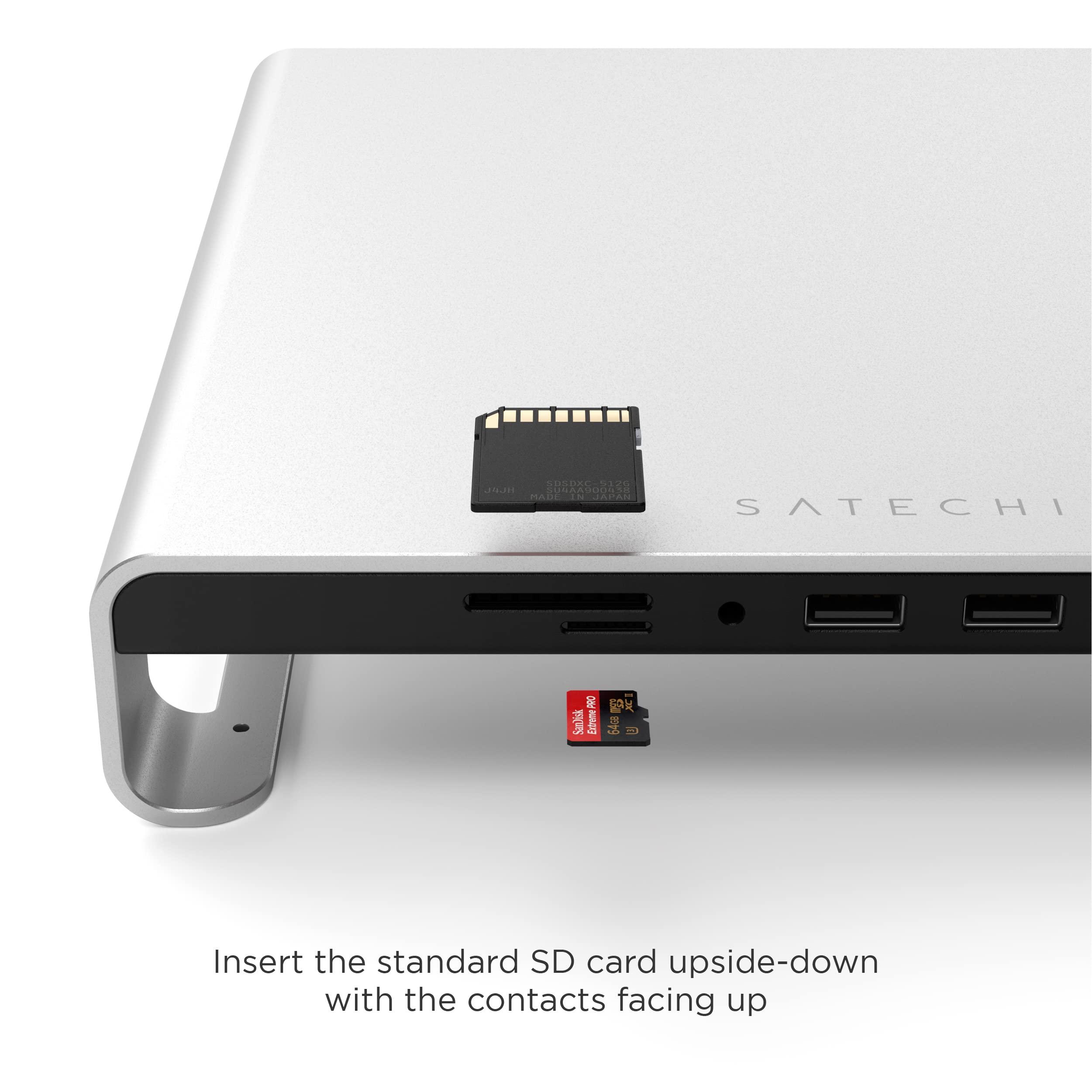 Satechi Satechi Type-C Aluminum Monitor Stand Hub with USB-C Data, USB 3.0, Micro/SD Card Slots & 3.5mm Headphone Jack - For Apple Studio Display, iMac M1, iMac, iMac Pro (Silver)