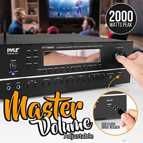 Pyle Pyle 7.1-Channel Hi-Fi Bluetooth Stereo Amplifier - 2000 Watt AV Home Theater Speaker Subwoofer Surround Sound Receiver w/ Radio, USB, RCA, HDMI, MIC IN, Supports 4K UHD TV, 3D, Blu-Ray - PT796BT