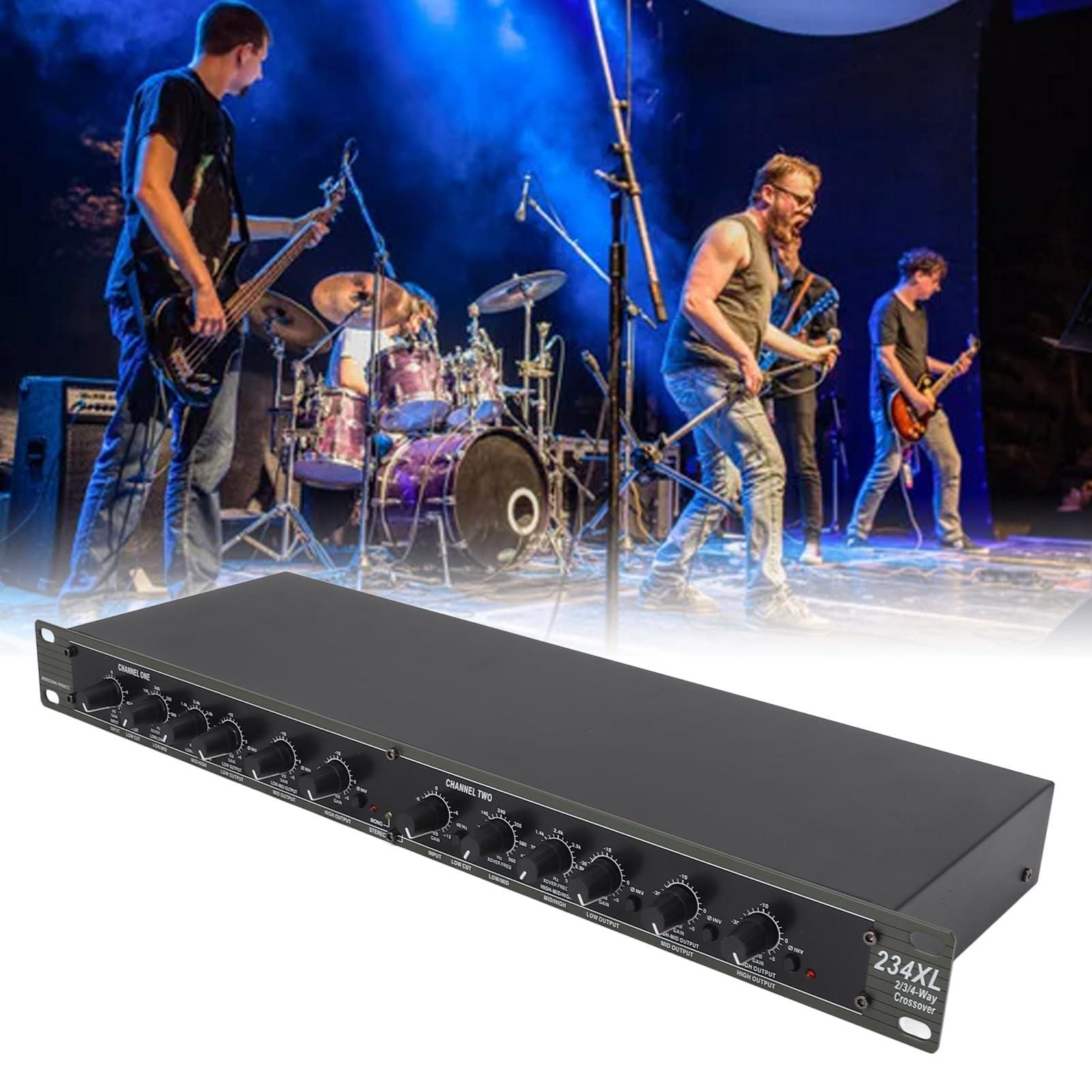 Yunseity Mono 4 Way Crossover, Professional Stereo 2/3/4 Way Audio Sound Distribution Processing Crossover 110V, Audio Crossover for Outdoor Stage Performance