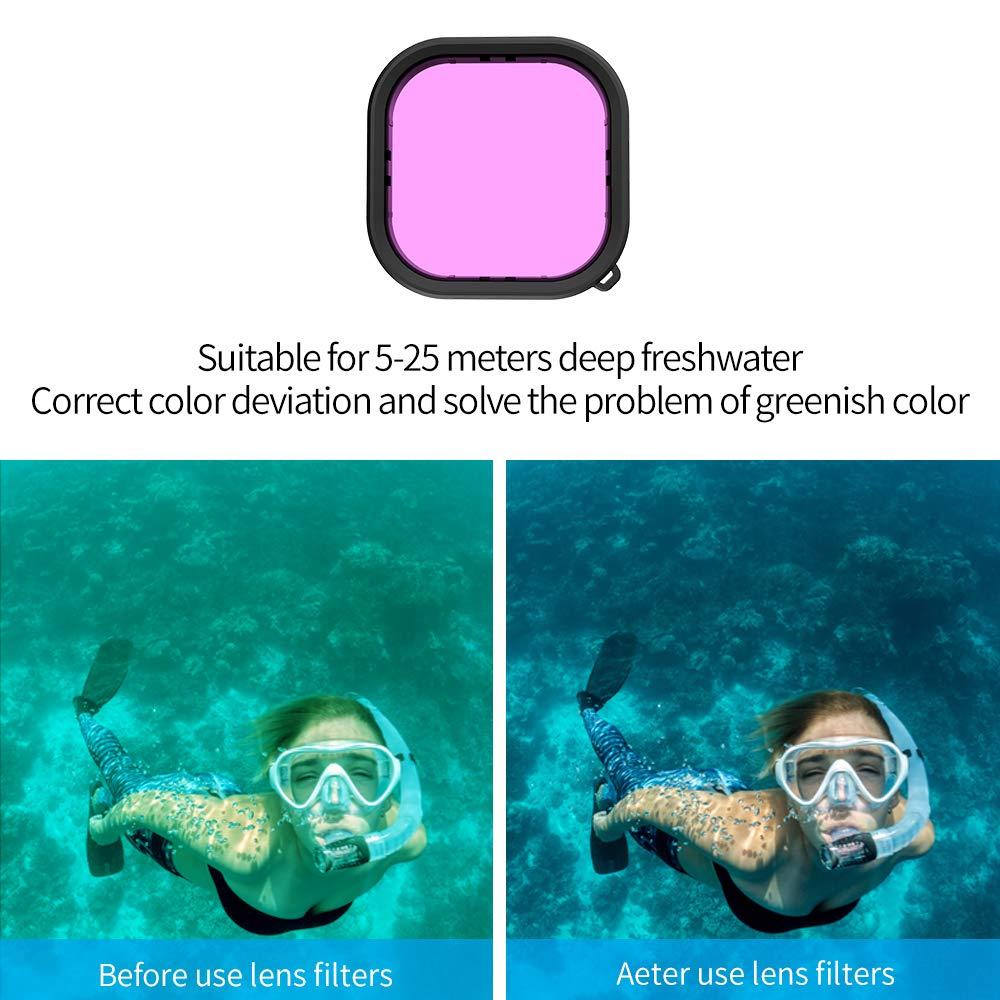 TELESIN TELESIN Waterproof Case with 3-Pack Dive Filter for GoPro Hero 13 Hero 12 Hero 11 Hero 10 Hero 9 Black Supports 60M/196FT Underwater Scuba Snorkeling Deep Diving with Red Magenta Filter Go Pro