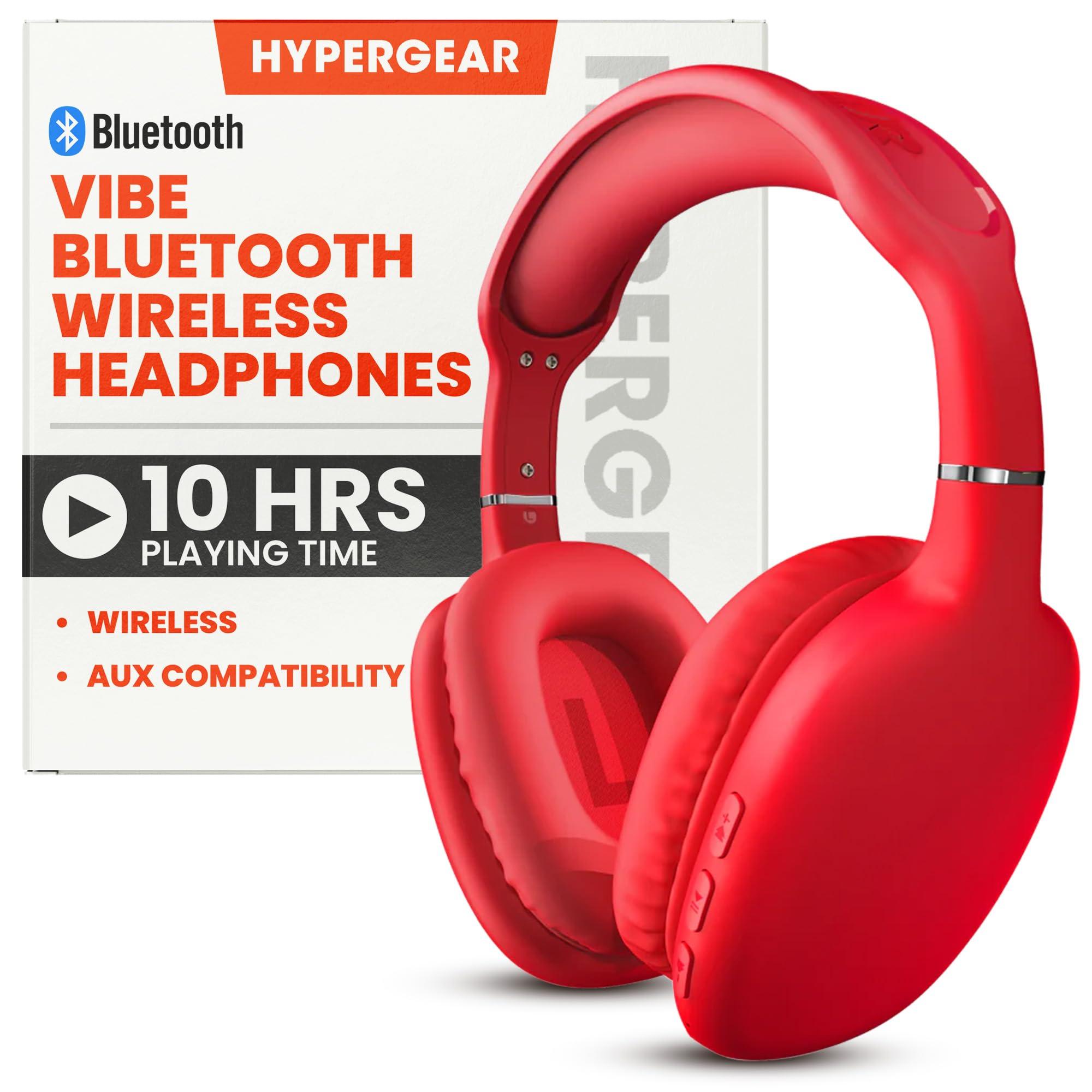 HyperGear HyperGear Vibe Bluetooth Wireless Headphones - Over-Ear Headphones Wireless with Noise Isolating Fit, Built-in Mic & Controls, Memory Foam Ear Cups for Travel, Home Office, Gym & More - Red