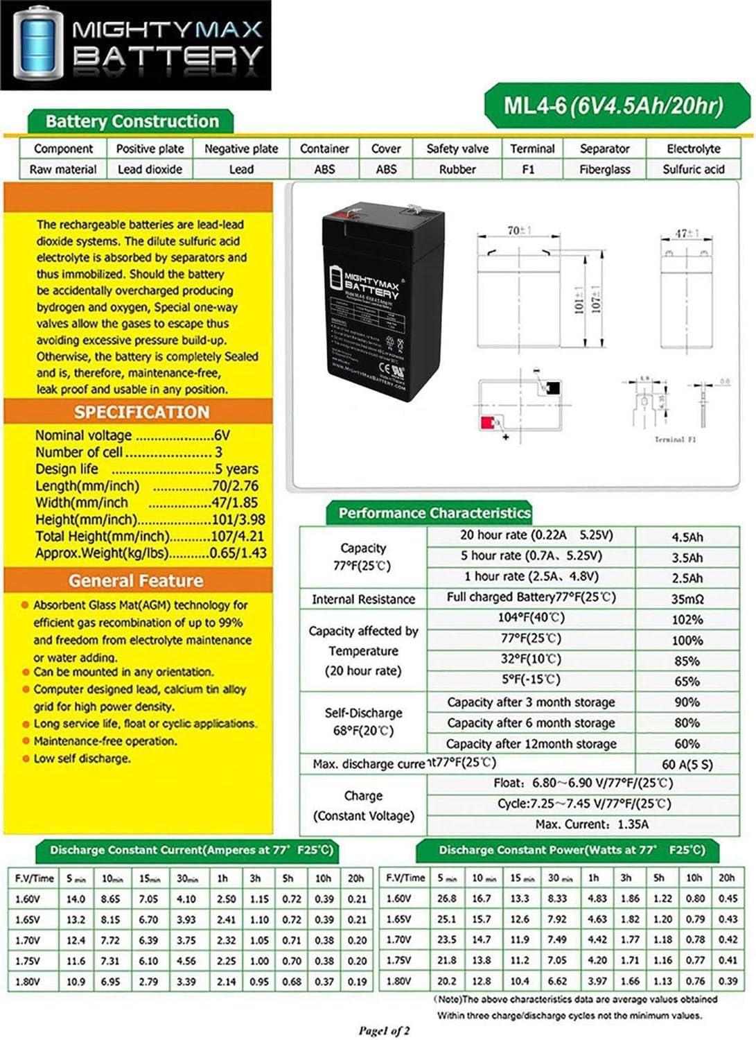 Mighty Max Battery Mighty Max Battery 6V 4.5AH SLA Replacement Battery for APC RBC10-20 Pack