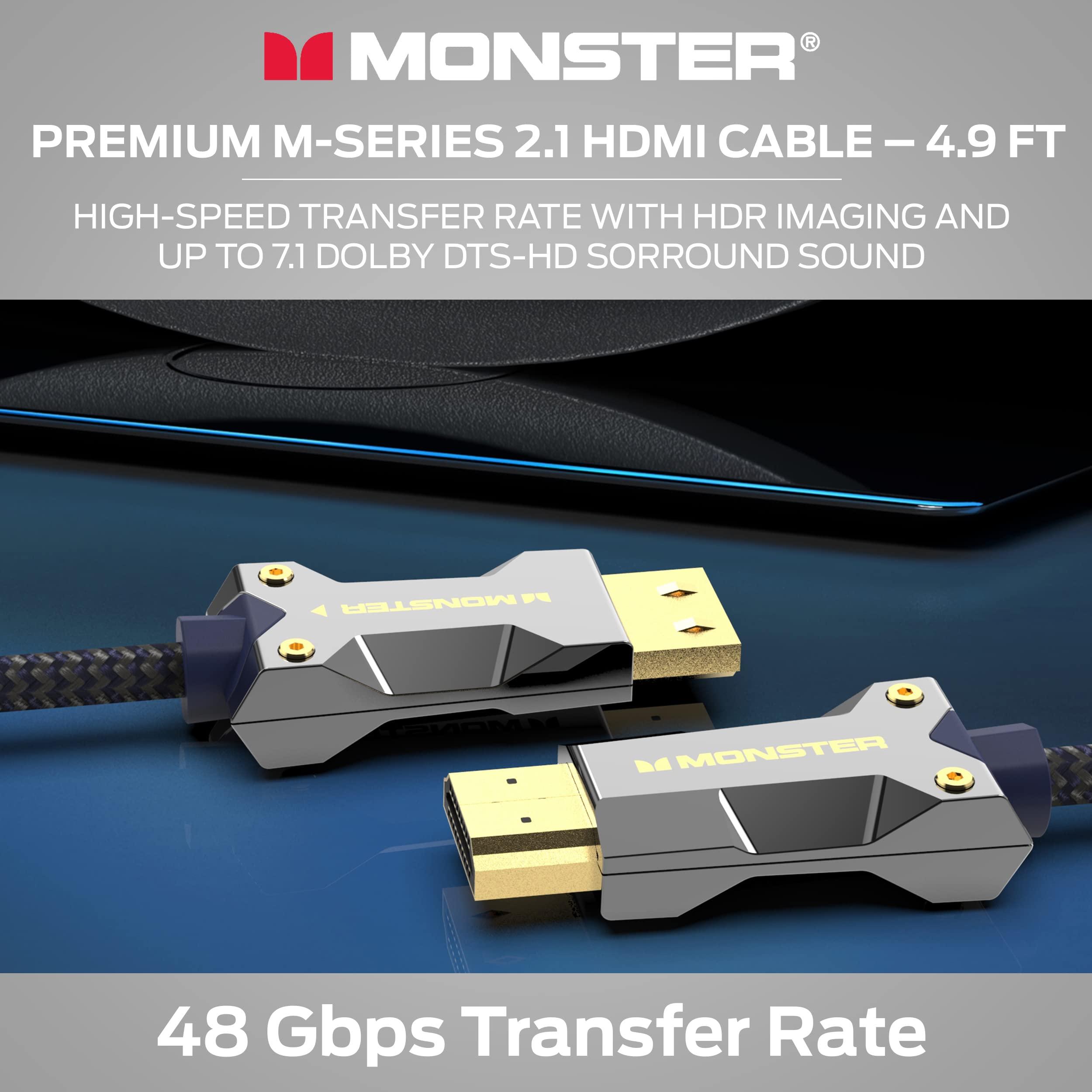 Monster Monster M-Series 3000 Certified Premium 8K High Speed - 2.1, 4K 120Hz , 48 Gbps- HDMI Cables for Apple TV, Roku, Smart TV, Laptop, Montior - 4.9 ft