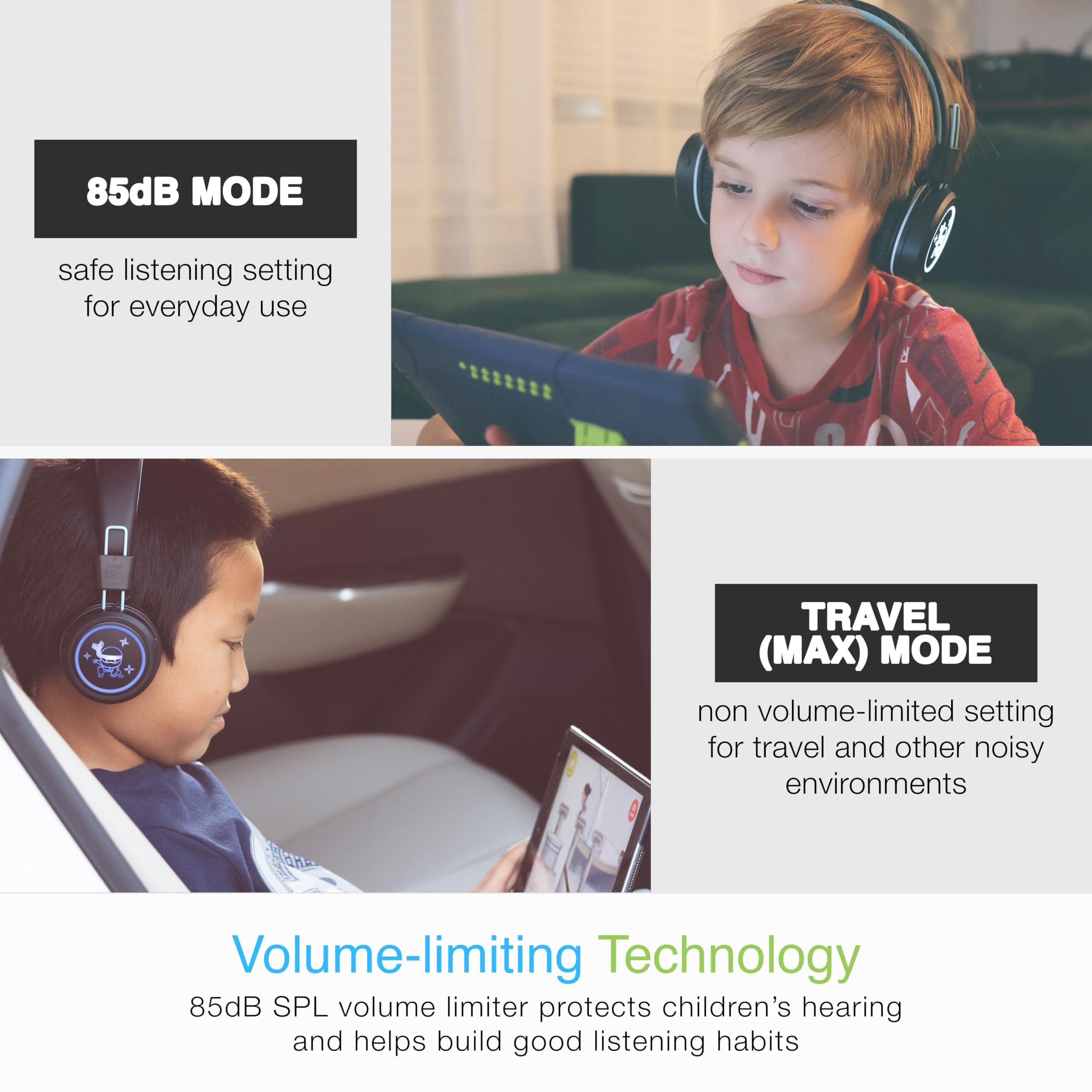 MEE audio MEE audio KidJamz KJ55BT Personalized Bluetooth Wireless Safe Listening Headphones for Kids w/Custom LED-Backlit Design, Volume Limiter, Microphone; Kids Headset for School/iPhone/iPad/Tablet (Black)