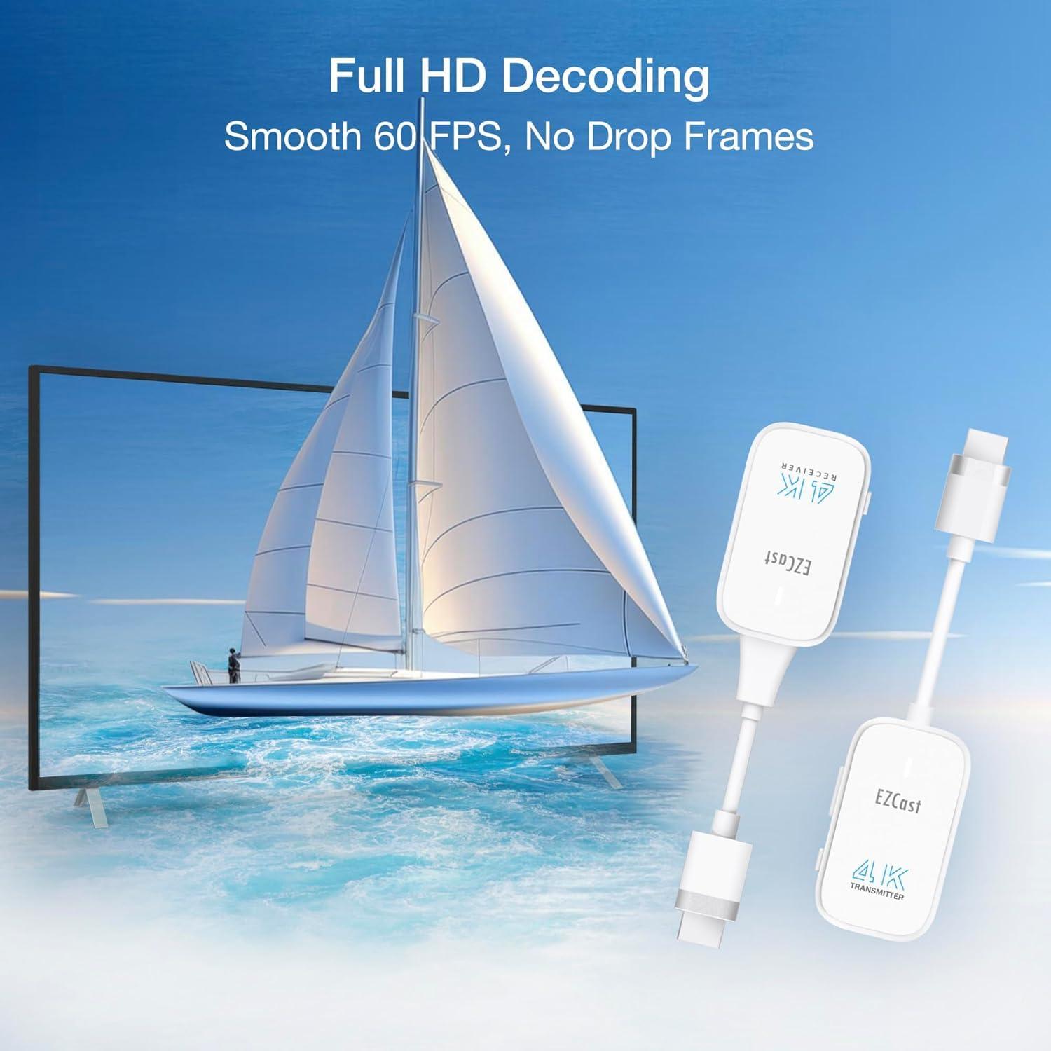 EZCast EZCast Wireless HDMI Transmitter and Receiver 4K, Full HD 1080P Portable HDMI Extender, Plug & Play, Stream from Laptop/TV Box/DSLR to TV/Projector - 165FT/50M