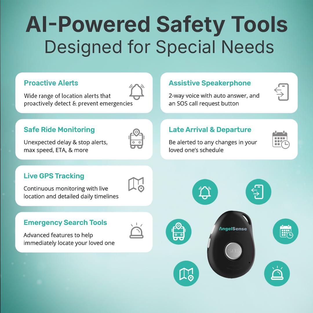 AngelSense AngelSense Personal GPS Tracker for Kids, Teen, Autism, Special Needs, Elderly, Dementia - 2-Way Auto-Answer Speakerphone & SOS Button - School Bus Tracking - Subcription Required