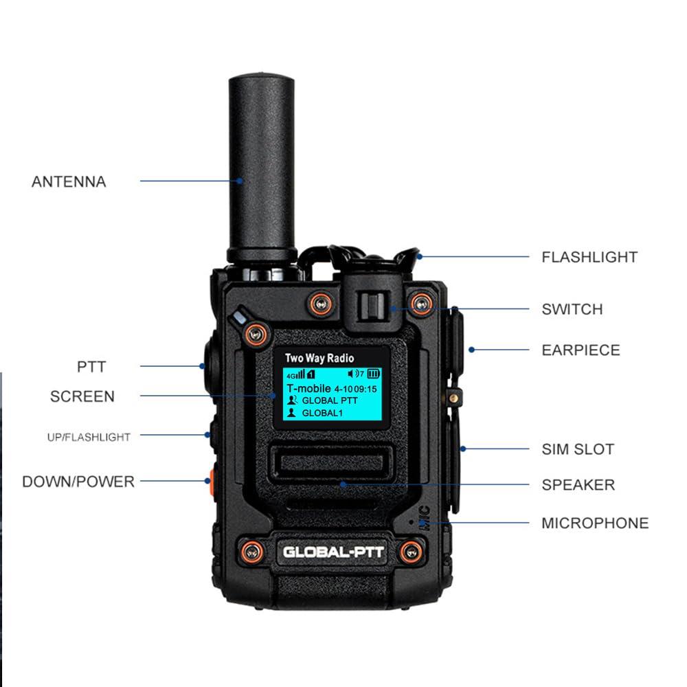 XMANA Pack of 2 Global Walkie Talkie with Sim Cards - One Button Instant Group Communication Over The Nationwide Cellular Network - Two Way Unlimted Range PoC Radios with Flashlight (Silver)