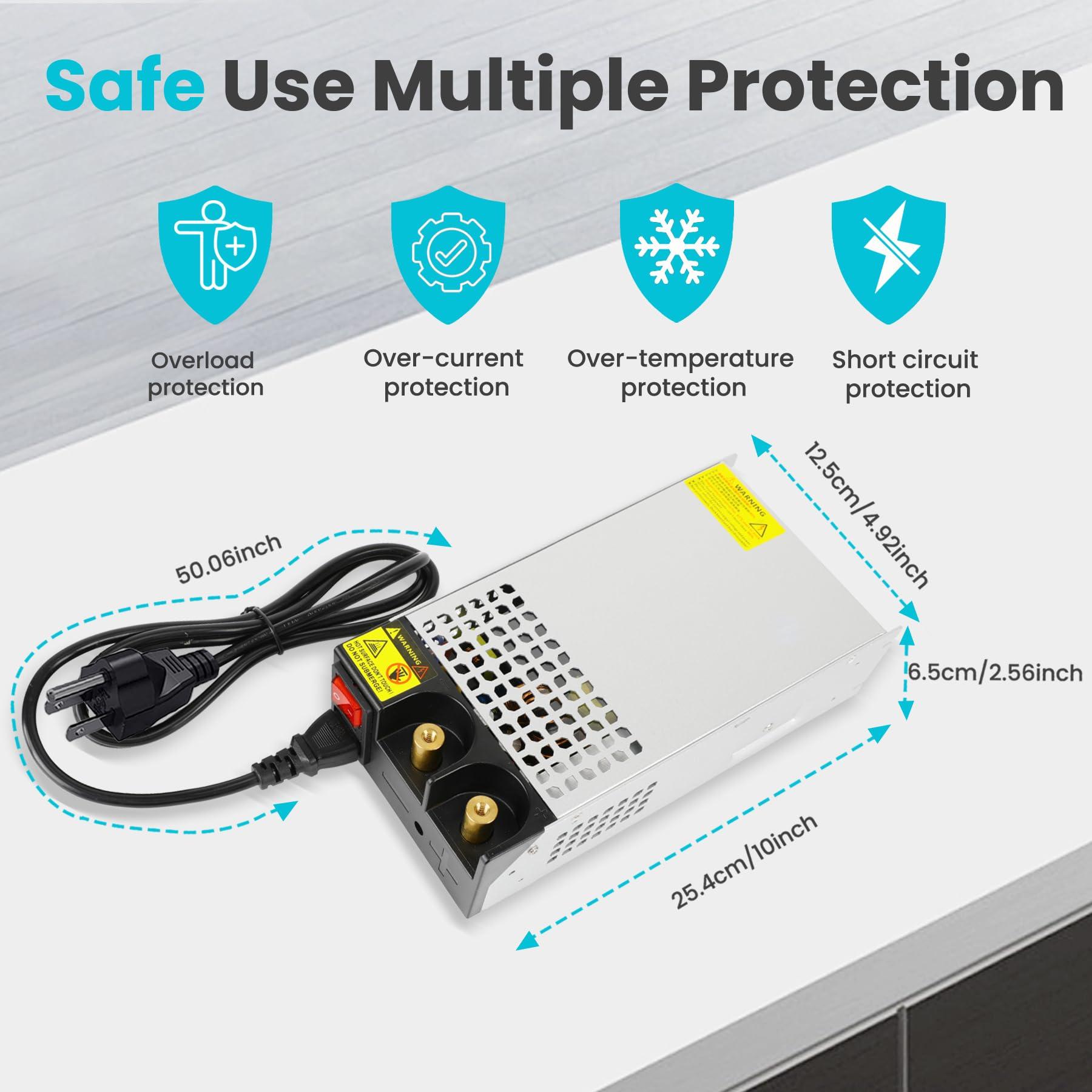 VIXKPIRR New Version DC 12V 100A 1200W Power Supply, 110V AC to 12V DC Converter Transformer Adapter 100amp 1200W Switching Power Supply for LED Strip Light CCTV Camera Security System Radio 3D Printer