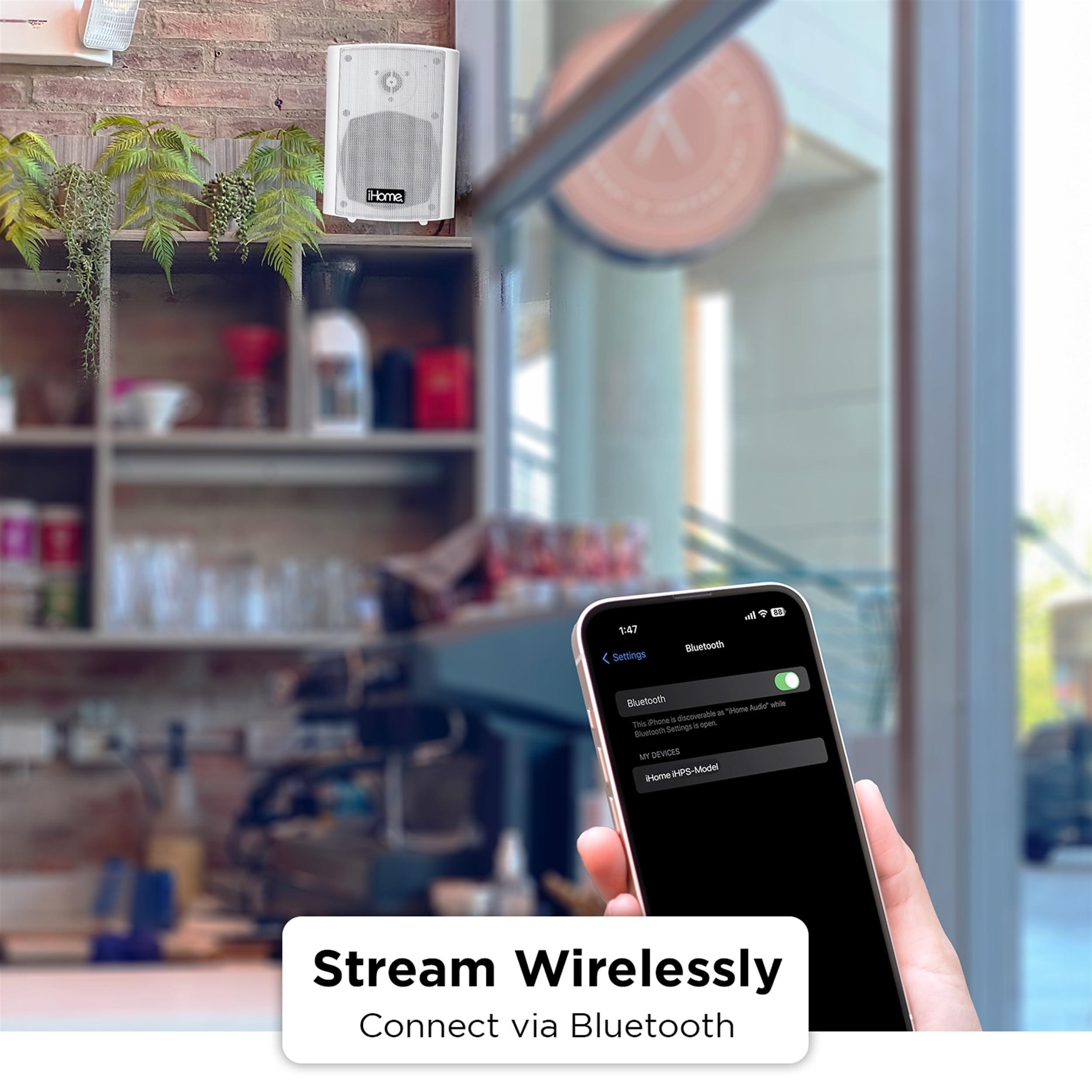 iHome iHome IHSI-W400BT-PR-WHT Bluetooth 4\" 100W Weatherproof Speakers, Indoor/Outdoor, Wall/Ceiling Mount, Surround Sound, Pair - Suitable for Home Parties