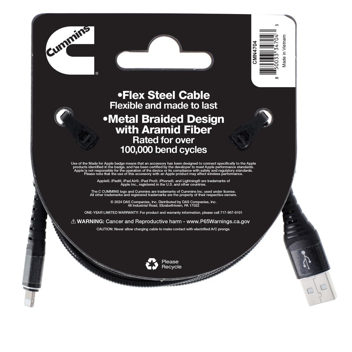 Cummins Cummins Flex USB to Lighting Cable for iPhone iPad and More 4ft MFI-Certified CMN4704