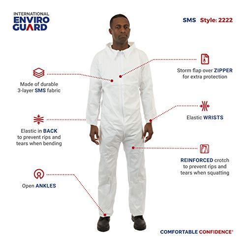 International Enviroguard International Enviroguard Standard Weight 3 Layer SMS General Protective Coverall for General Cleanup (White) Elastic Wrist and Open Ankle, 3XL, (25 per case)
