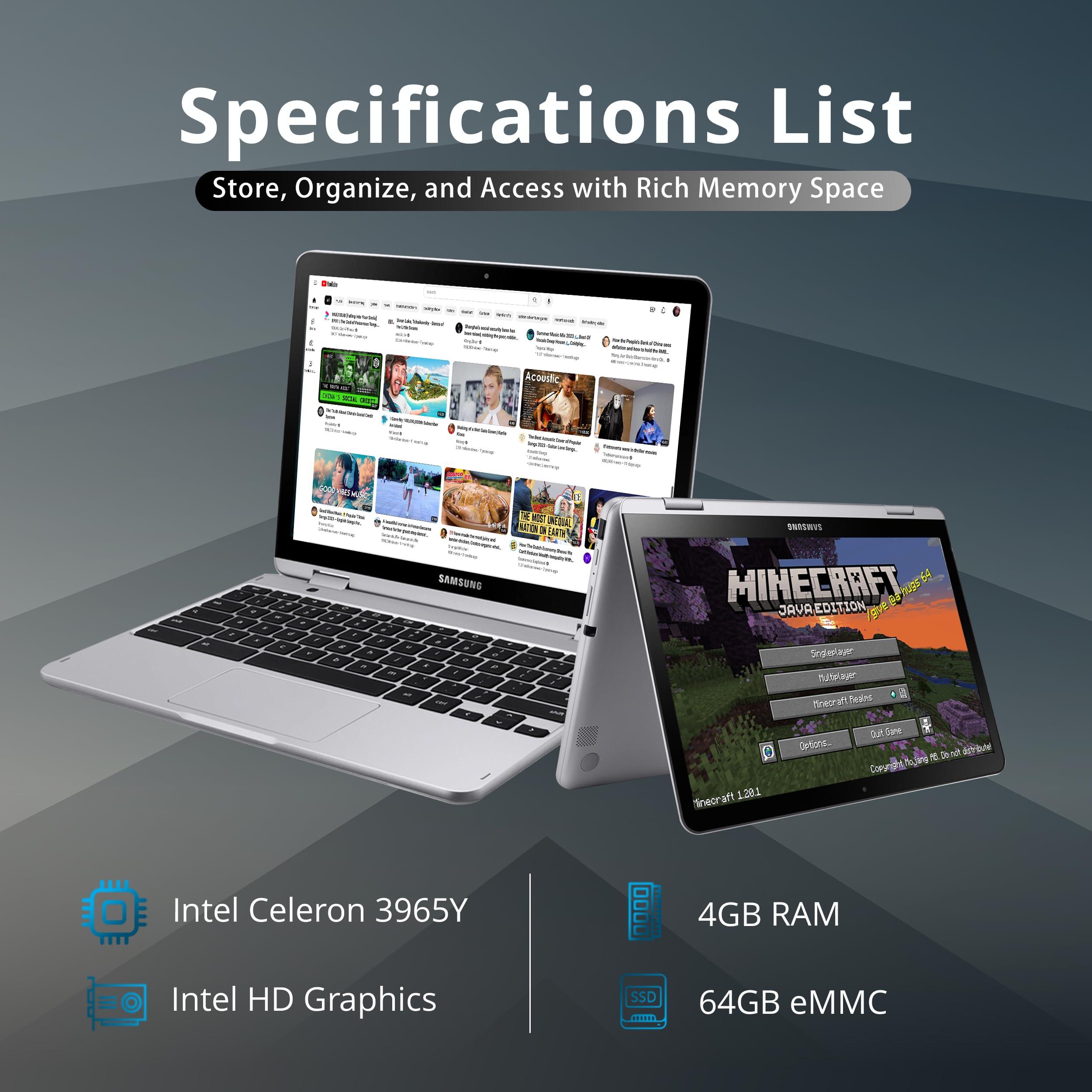 SAMSUNG SAMSUNG Chromebook Plus V2 2-in-1 Touchscreen Laptop, 12.2" WUXGA Display, Intel Celeron 3965Y, 4GB RAM, 64GB eMMC, HD Camera, Wi-Fi 5, Bluetooth Mouse, Stylus Pen, Chrome OS, Silver, 32GB USB Card