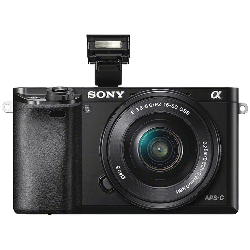 Sony Sony Alpha a6000 Mirrorless Camera with 16-50mm Lens (ILCE6000L/B) + 64GB Card + Card Reader + Case + Flex Tripod + Hand Strap + Memory Wallet + Cap Keeper + Cleaning Kit (Renewed)