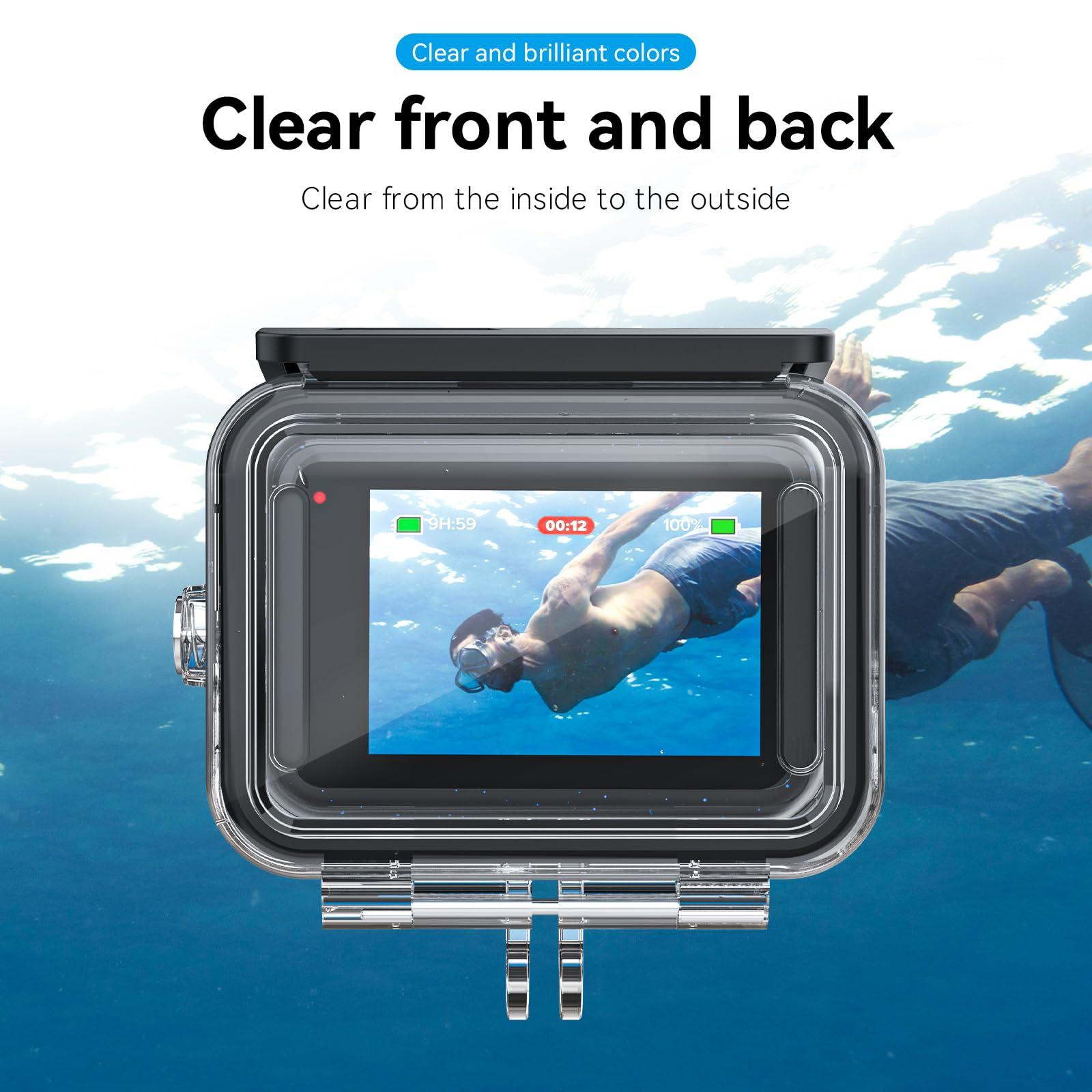 TELESIN TELESIN Waterproof Case with 3-Pack Dive Filter for GoPro Hero 13 Hero 12 Hero 11 Hero 10 Hero 9 Black Supports 60M/196FT Underwater Scuba Snorkeling Deep Diving with Red Magenta Filter Go Pro