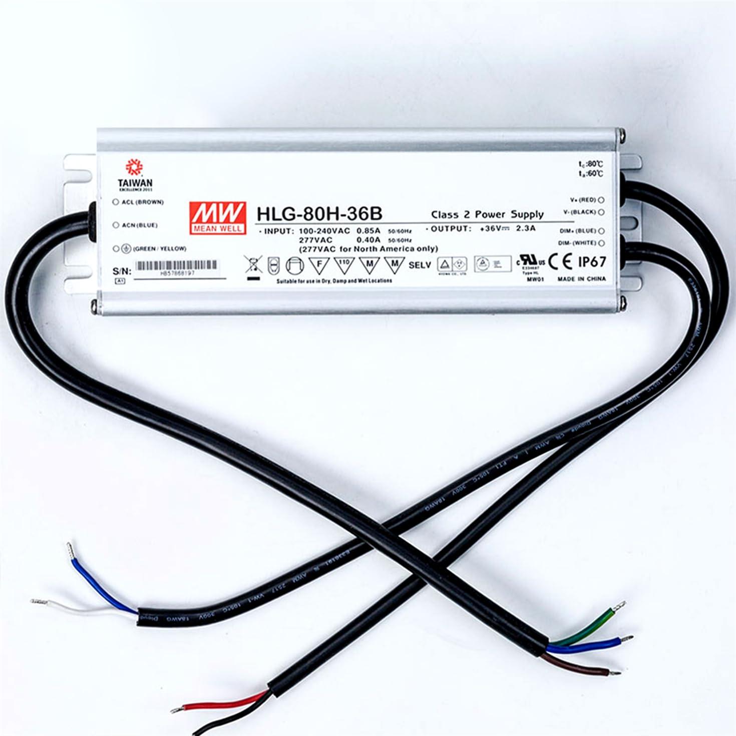 DrapeMania DrapeMania HLG-80H-36B Industrial Power Supply, 36V 2.2A 80W, IP67 Waterproof, Built-in PFC, for LED Lighting, Industrial Automation