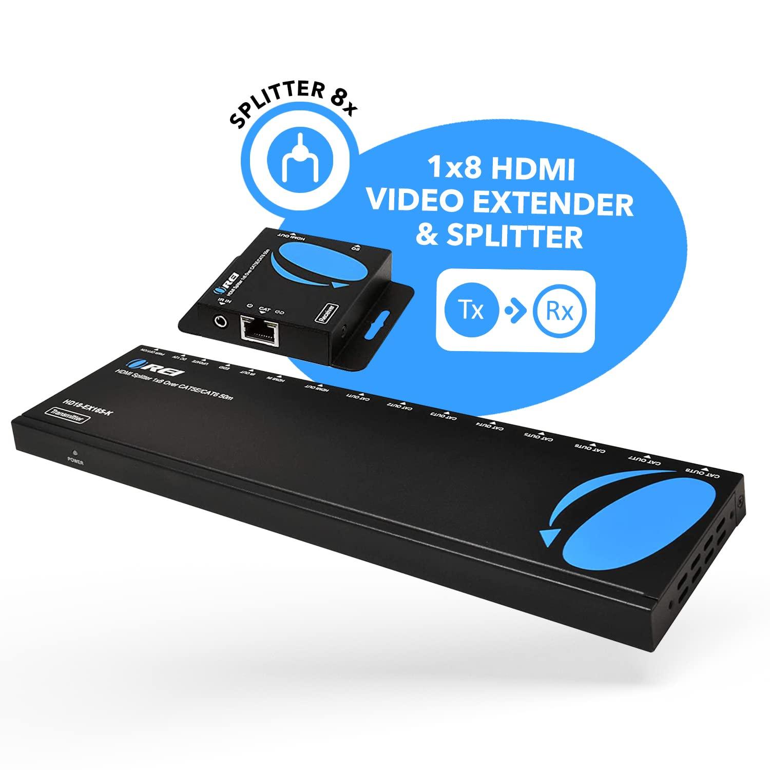 OREI OREI 4K 1x8 HDMI extender splitter multiple over CAT 6/7 cable with EDID management - 4K@30Hz upto 165ft and 1080p@60Hz upto 230ft- Loop Out