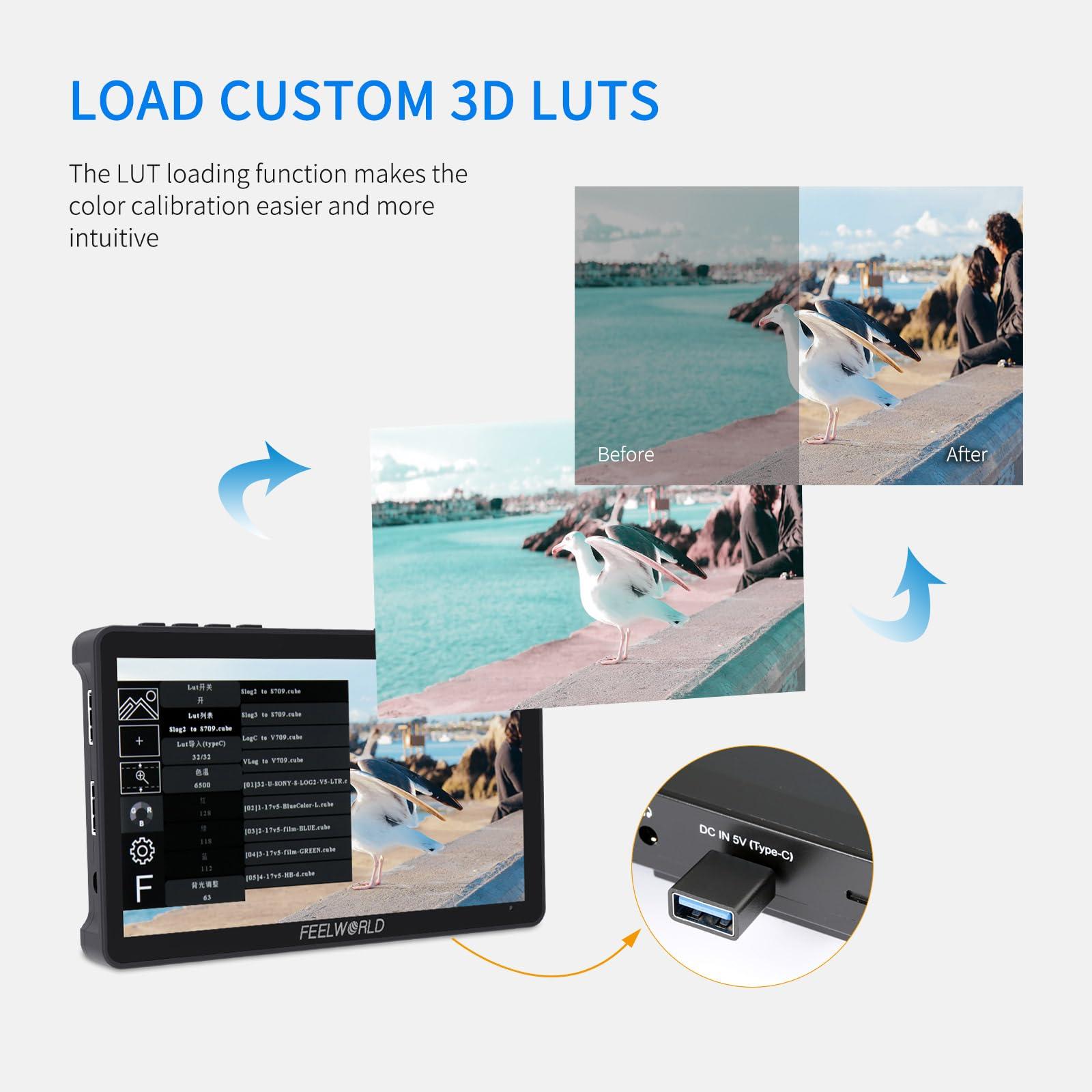 FEELWORLD FEELWORLD Video Camera Monitor 6 Inch Touch Screen DSLR HDMI Field Monitor with F750 Battery 4400mAh + Bag IPS FHD1920x1080 4K HDMI Input Output 5 V Type c Input F5PROV4