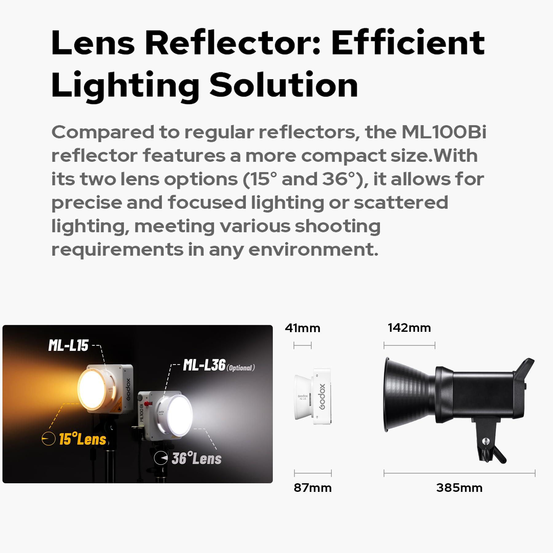 GODOX Godox ML100Bi 120W Portable LED Video Light, Bi-Color 2800-6500K, CRI97 TLCI98, 11 FX Light Effects, Bluetooth App Control for Live Streaming, Interview, Still Life Photography, etc