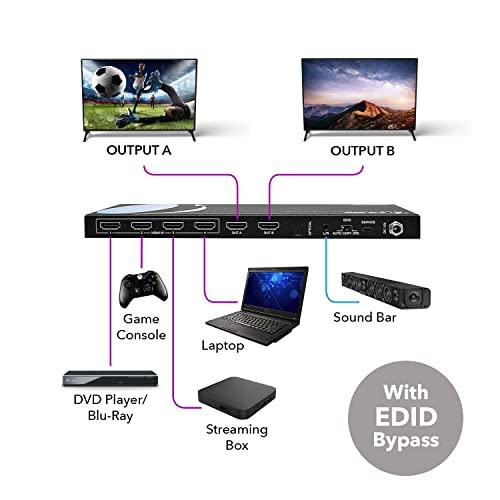 OREI OREI 4K HDMI Matrix Switch 4 X 2, Switcher 18G UltraHD with Arc Supports Upto 4K @ 60Hz & 1080P IR Audio Extractor Arc EDID HDCP 2.- Remote Control - Full Matrix Selection