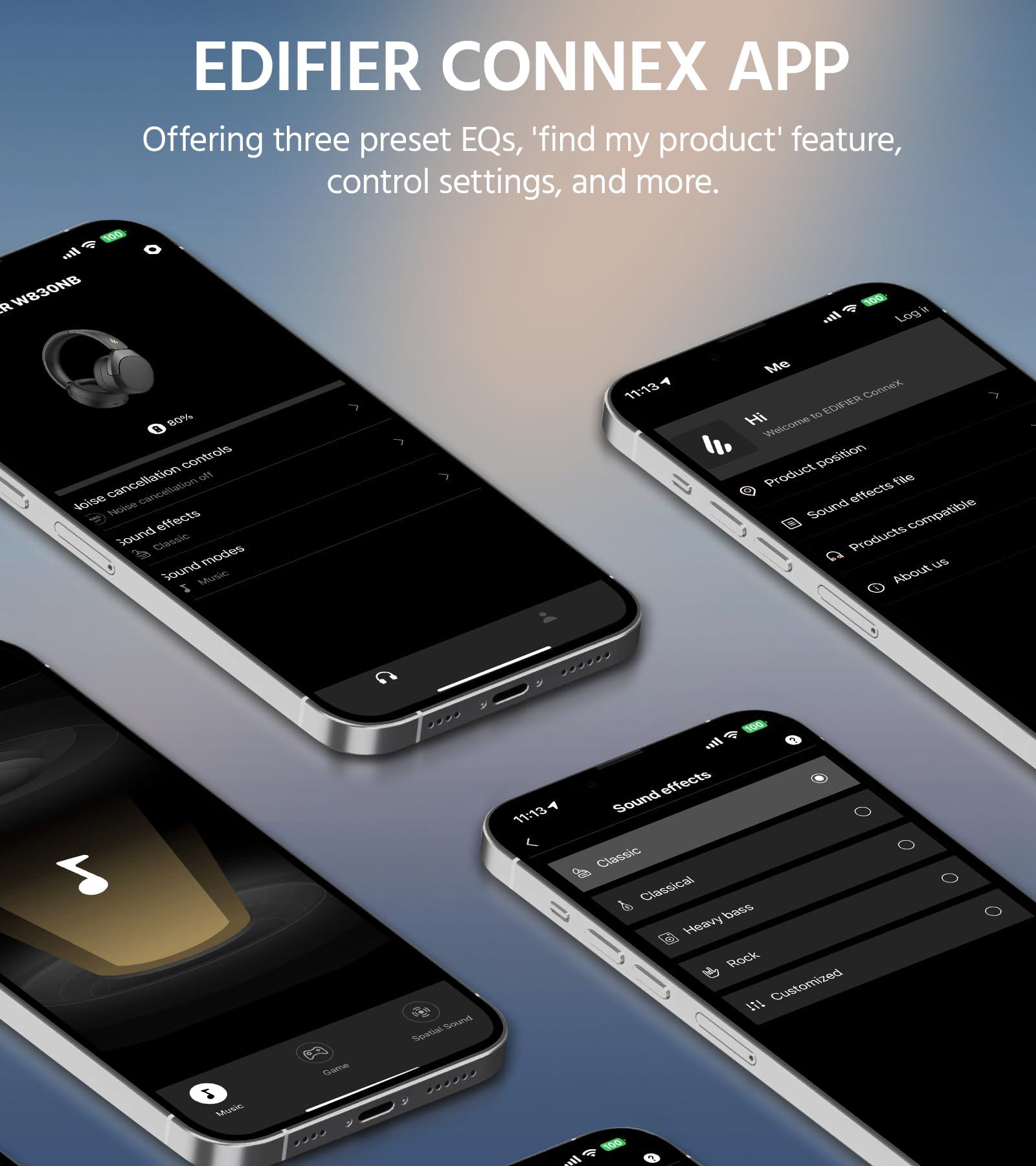 Edifier Edifier W830NB Wireless Over Ear Headphones with -45dB Active Noise Cancelling, 94H Playtime, LDAC Hi-Res Sound, Spatial Audio, Fast Charging, Multipoint Connection, Bluetooth V5.4 - Black