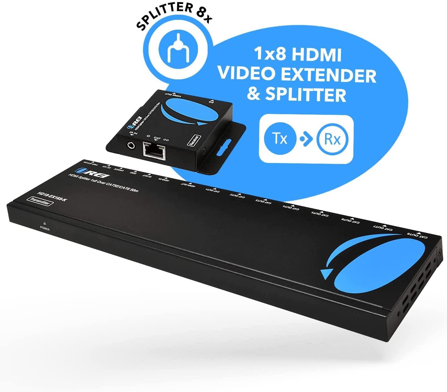 OREI OREI HDMI Extender Splitter 1 In 8 Out over CAT6/7 Cable 1080P@60Hz with EDID Management - Up to 165 Ft - Loop Out - IR Control - Low Latency