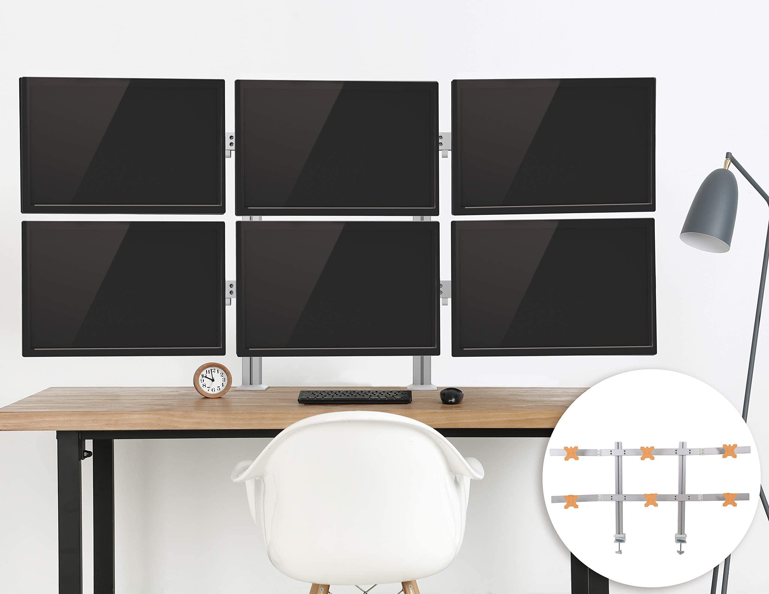 Stand Steady Stand Steady 6 Monitor Mount Desk Setup - Heavy-Duty Height Adjustable Monitor Stand, Swivel Arm with Clamp-On Base, 6 Screen VESA Mount Fits Most LCD/LED Monitors 17-32 in. (Silver, 6 Mounts)