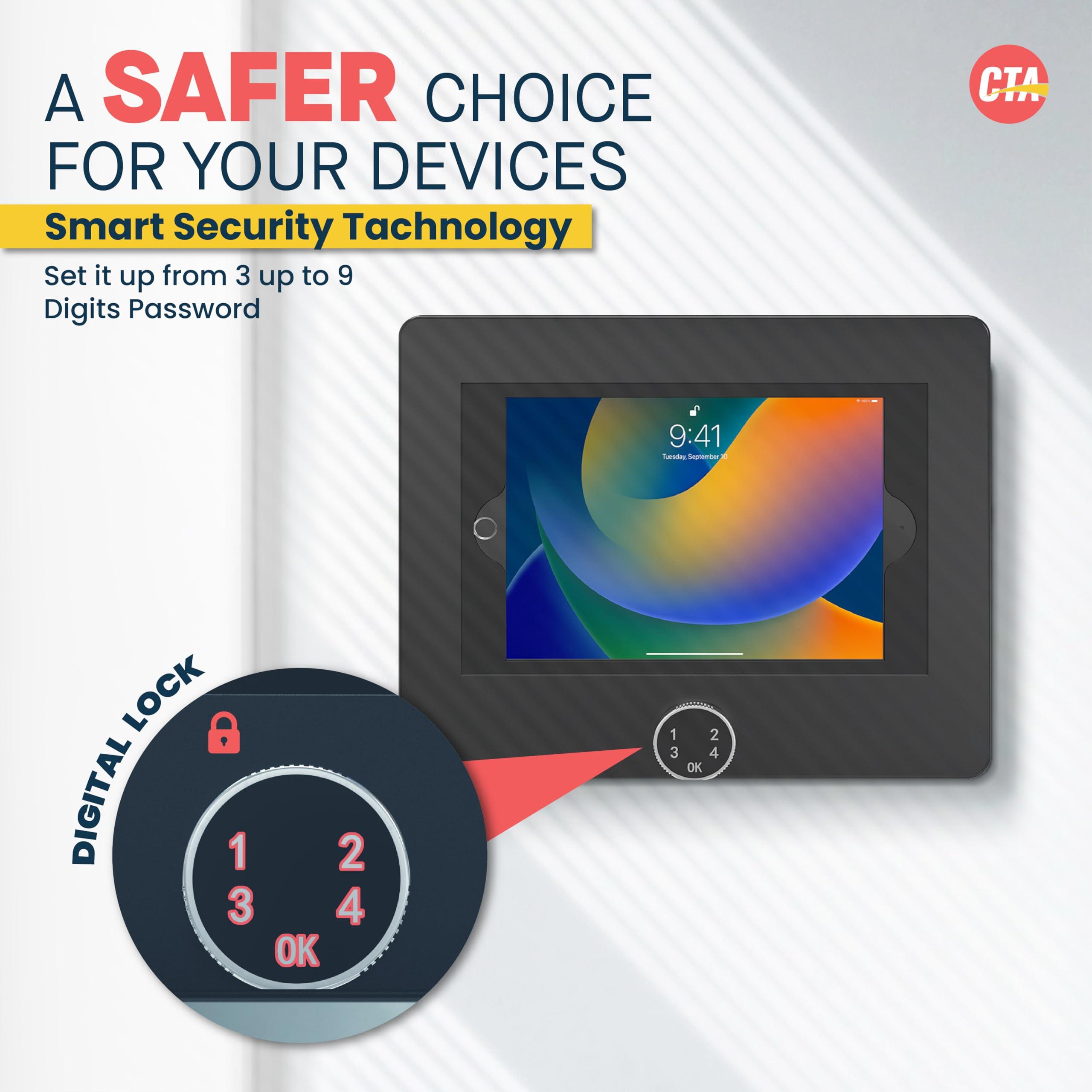 CTA Digital Locking iPad Tablet Wall Mount CTA Keyless Anti-Theft Tablet Wall Mount for iPad Air 11\" M2 (2024) - iPad Pro 11\" M4 (2024) - iPad 10th Gen 10.9\" - iPad Pro 10.5\" & More - Black (PAD-PARAWPCL)