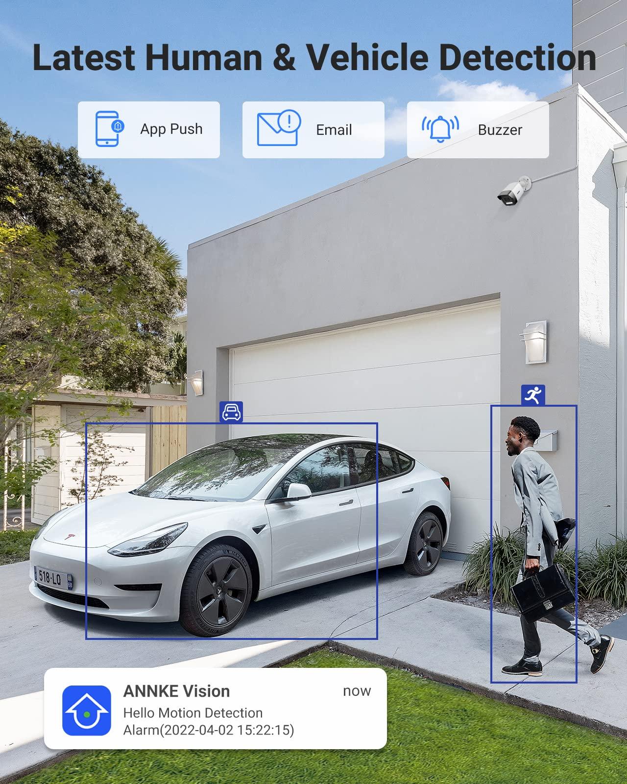 ANNKE ANNKE AH500 3K 8 Channel 4 Camera PoE Security System with 2TB HDD, Color & IR Night Vision, Human & Vehicle Detection, IP67 Outdoor Camera for Home Business Security