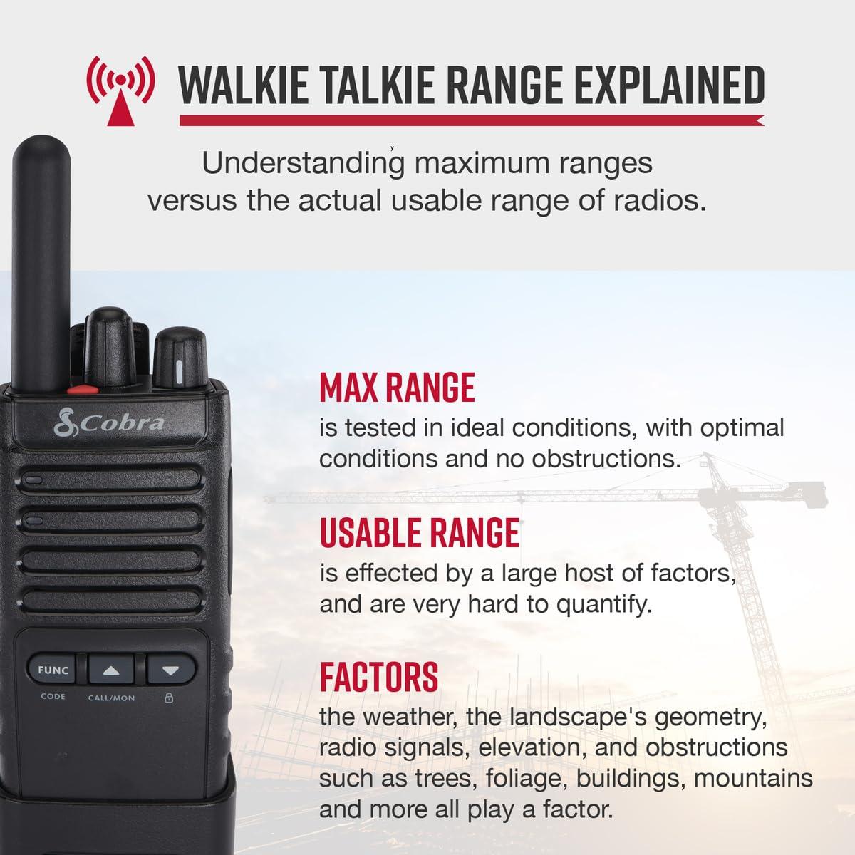 Cobra Cobra PX652 Professional Walkie Talkies - Rechargeable, 22 Channels, 300,000 sq. ft/25 Floor Range, Dust Protected & Splashproof (IP54 Rating), Headsets and Chargers Included (2-Pack)