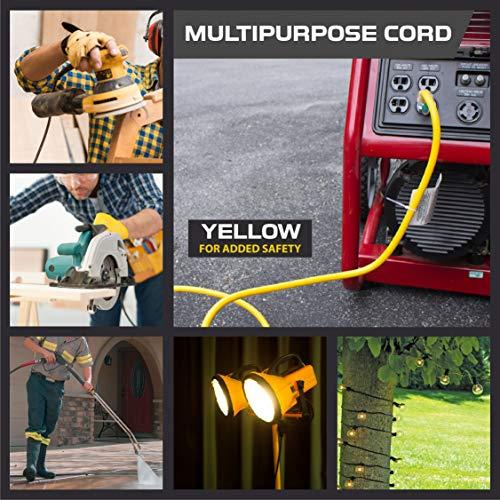 IRON FORGE CABLE IRON FORGE CABLE 50 ft Lighted Outdoor Extension Cord - 12/3 SJTW Heavy Duty Yellow Extension Cable with 3 Prong Grounded Plug for Safety, 15AMP - Great for Garden and Major Appliances