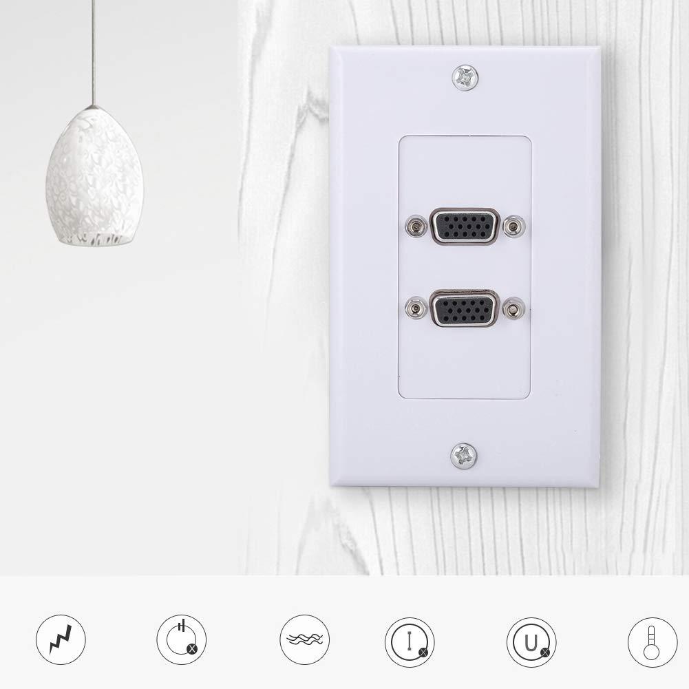 Wendry VGA Wall Plates Socket, 2-Port Multimedia Wall Plates Socket Panel, VGA Socket Wall Mount Panel Adapter Wall Socket Applicable for Engineering Wiring