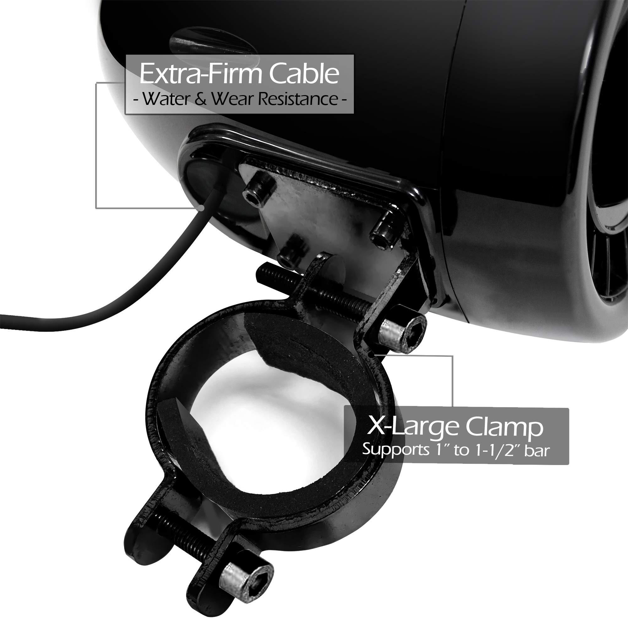 GoHawk GoHawk TJ4-R Amplifier System 4" Full Range Waterproof Bluetooth Motorcycle Stereo Speakers 1 to 1.5 in. Handlebar Mount Amp Harley Touring Cruiser ATV 4-Wheeler, AUX, FM Radio, Black