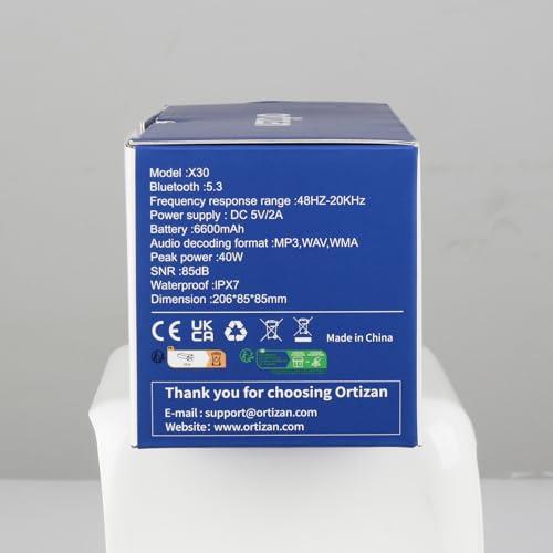 Ortizan Ortizan Bluetooth Speakers, 40W Loud Sound, Wireless Stereo, IPX7 Waterproof, Extra Bass, LED Light, BT5.3, Portable Compact Speaker for Shower/Outdoor/Beach/Home, Gifts for Adult, Navy