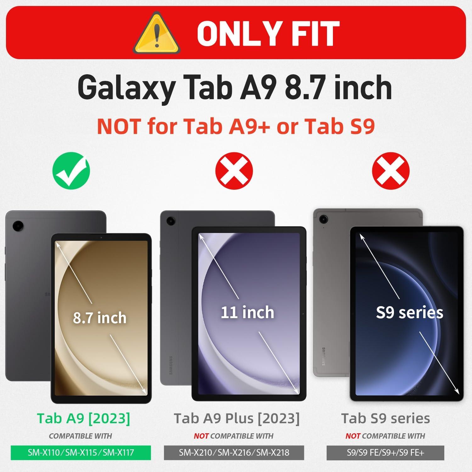 HXCASEAC HXCASEAC Case for Samsung Galaxy Tab A9 Case 8.7 Inch, Full Body Protective with Screen Protector/Hand Strap/Pen Holder, Sturdy Shockproof Samsung A9 Tablet Case 2023 SM-X110/X115/X117 - Black