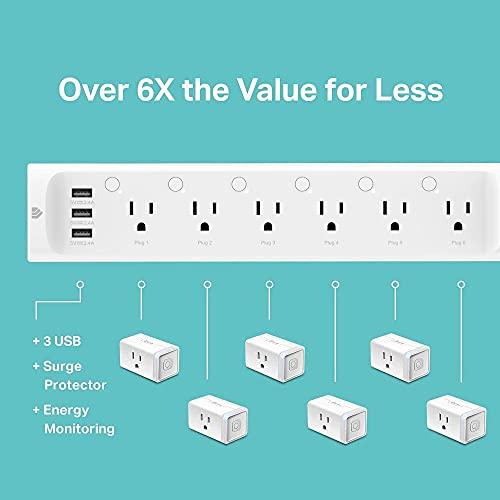 Kasa Smart Kasa Smart Plug Power Strip HS300, Surge Protector with 6 Individually Controlled Smart Outlets and 3 USB Ports, Works with Alexa & Google Home, No Hub Required , White