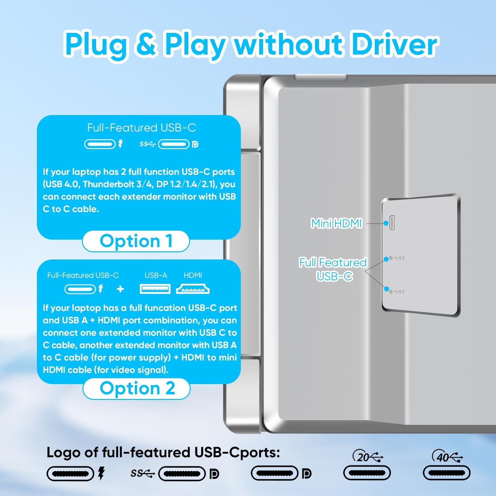 LXU Laptop Screen Extender, 15.6" FHD 1080P Laptop Monitor Extender, Dual/Triple Monitor Display, Portable Monitor for Laptops 12~18.5 Inch with HDMI, 360 Flip, Plug & Play for Windows/Mac//Switch/PS4