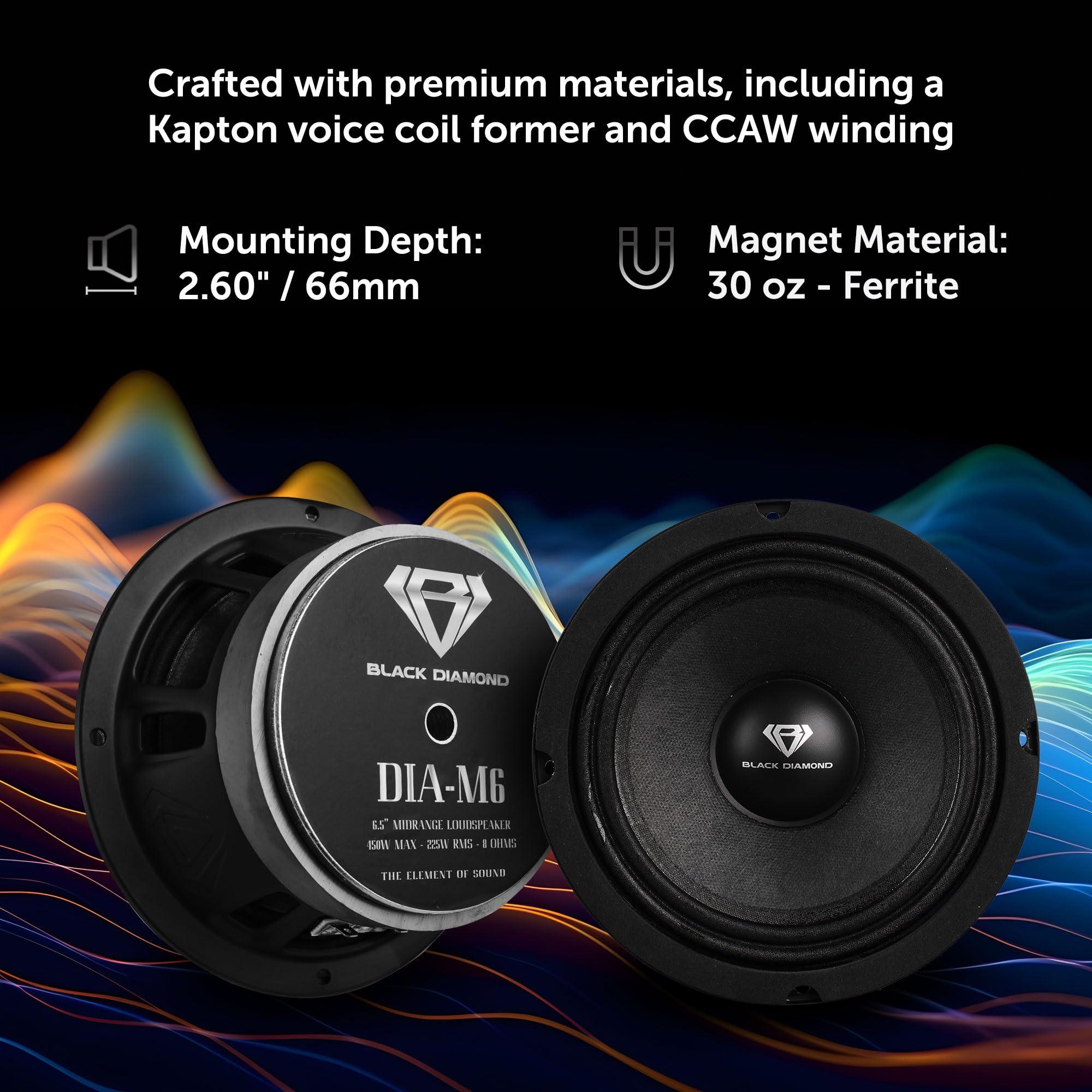 BLACK DIAMOND BLACK DIAMOND Dia-M6 6.5\" Mid Range Loudspeaker with Bullet 450 Watts 8-Ohm (1 Speaker)