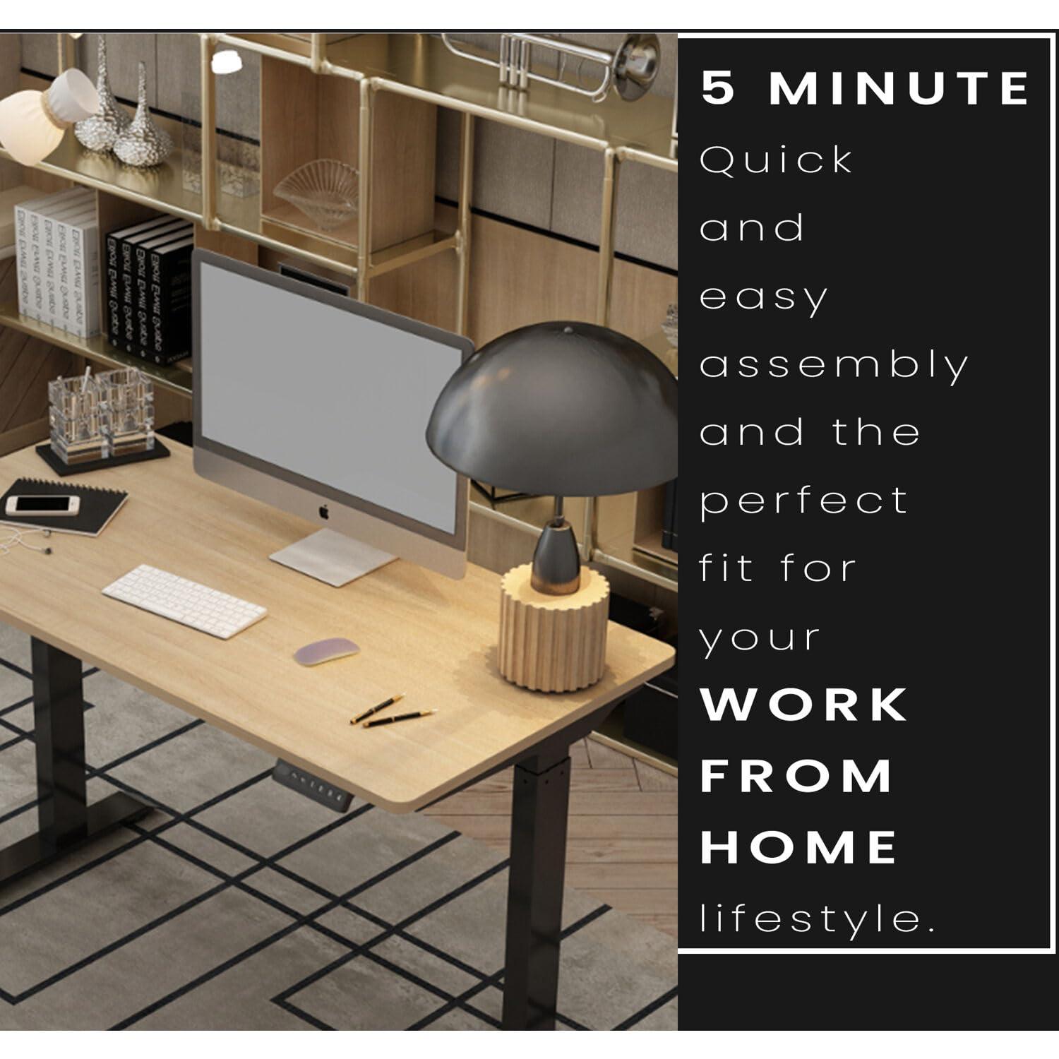 Hanover Hanover 47x24-Inch Easy Assembly Sit Stand Desk, Ergonomic Electric Height Adjustable Standing Desk with Programmable Memory for Home, Office, or School, Modern and Sleek Stand Up Desk, Natural/Black