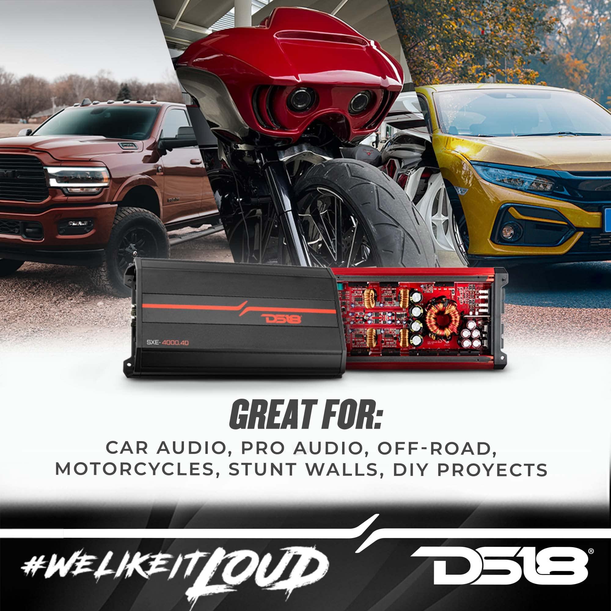 DS18 DS18 SXE-4000.4D/RD Car Amplifier Stereo Full-Range Class D 4-Channel 275x4 RMS @4 OHM 4000 Watts - Powerful and Compact Amp for Speakers in Car Audio System