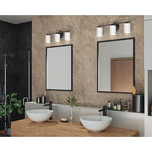 Progress Lighting Replay Collection 3-Light Etched Glass Modern Bath Vanity Light Textured Black