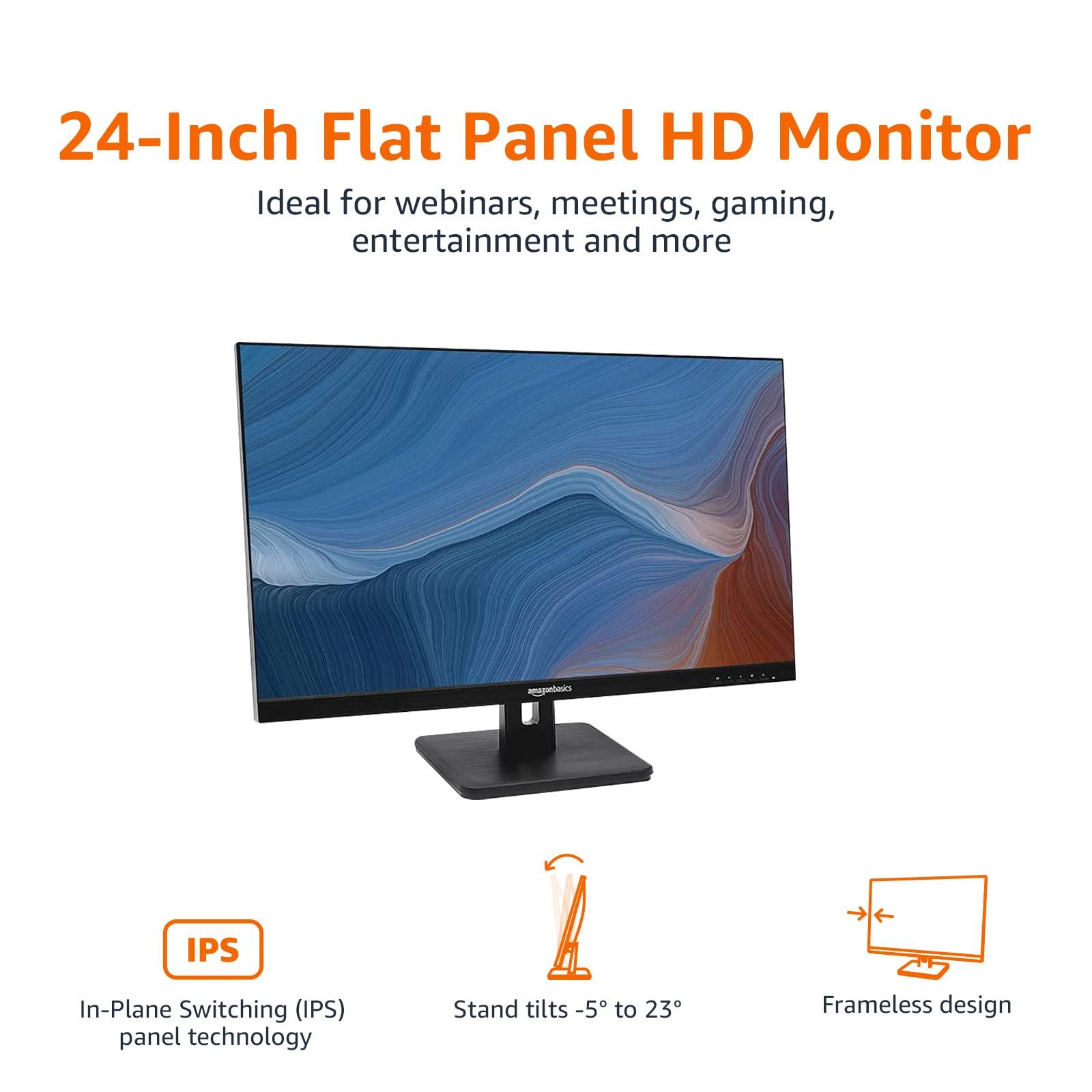Amazon Basics Amazon Basics 24-inch IPS Monitor 75 Hz Powered with AOC Technology FHD 1080P HDMI, Display Port and VGA Input VESA Compatible Built-in Speakers for Office and Home, Black