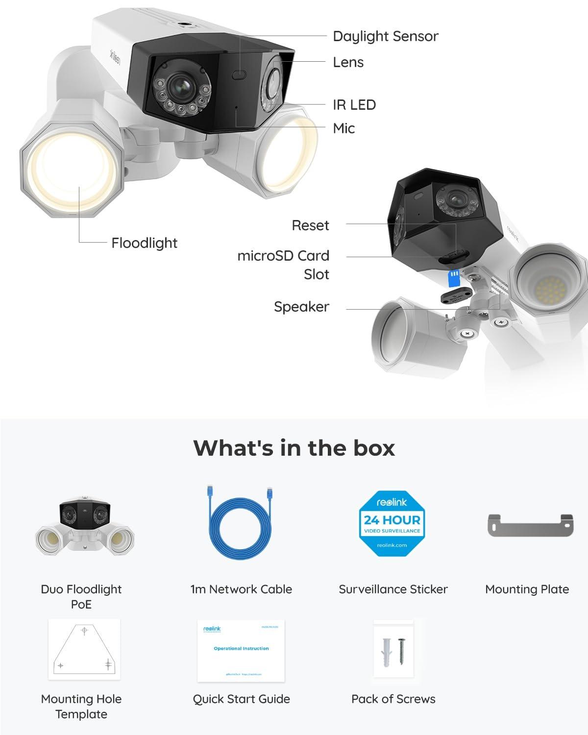 REOLINK REOLINK 4K Floodlight Camera for PoE Security Camera System, IP Outdoor Camera in 180 Degree Ultra-Wide Angle, Human/Vehicle/Pet Alerts, 1800 Lumen Floodlights, Two Way Talk
